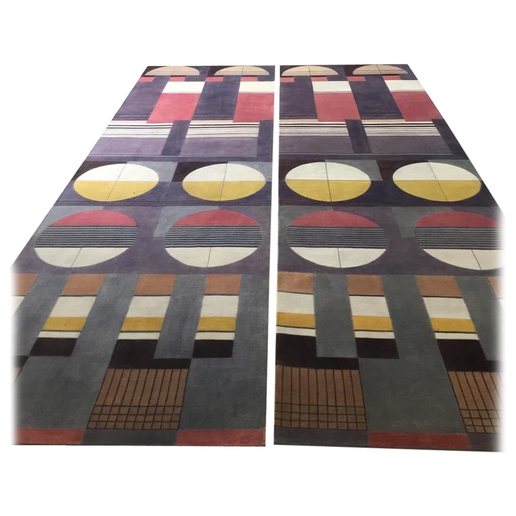 Contemporary Postmodern Bauhaus rug. The rug design is inspired by modernistic German Fine Art school, the Bauhaus, founded by Walter Gropius in Weimar. Functionality, directness, and asymmetry of design is favored over ornamentation and symmetry.