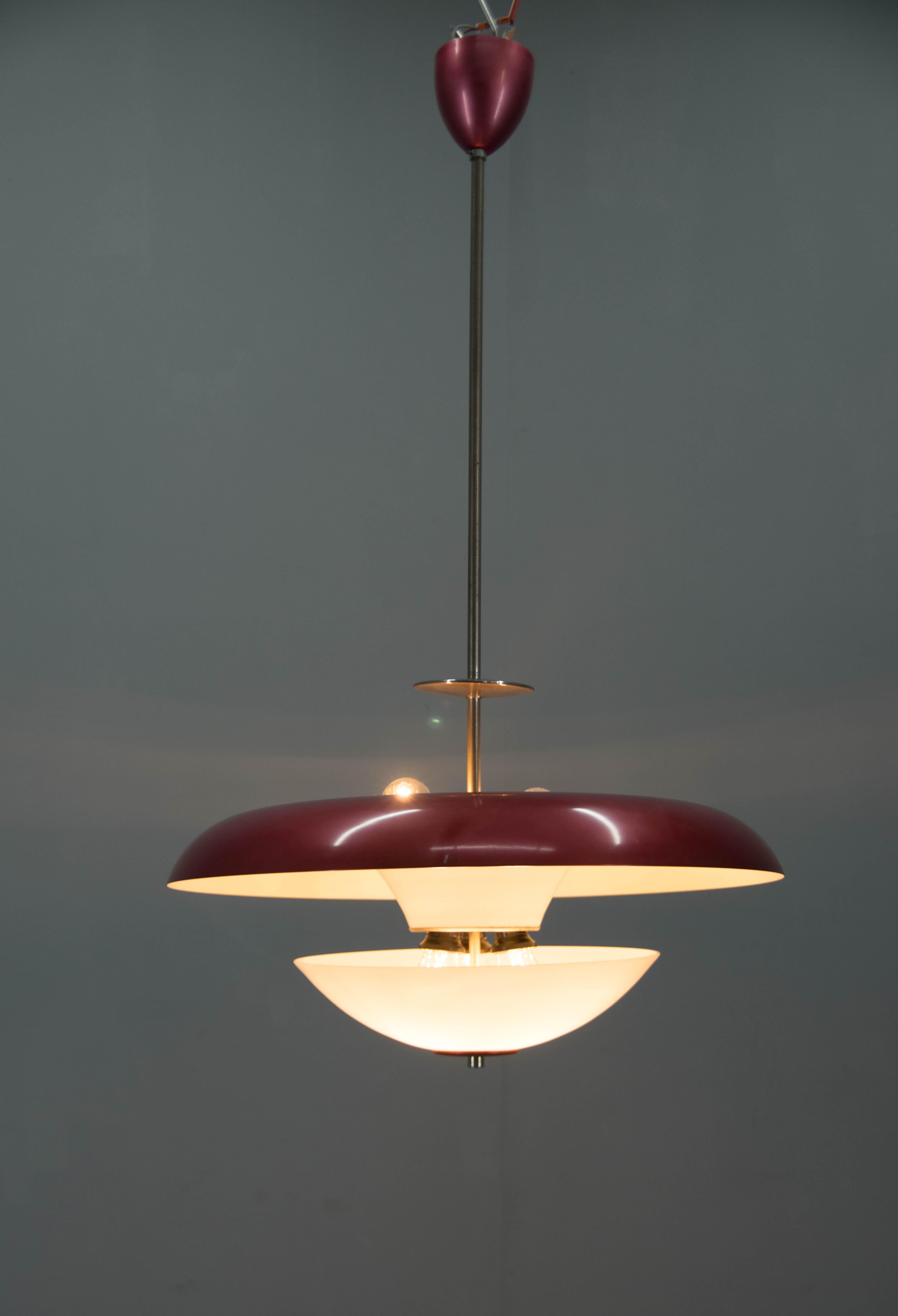 Opaline Glass Bauhaus Purple Chandelier by IAS, 1930s For Sale