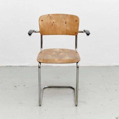 Bauhaus Rationalist Tubular Chair in Wood and Metal, circa 1930