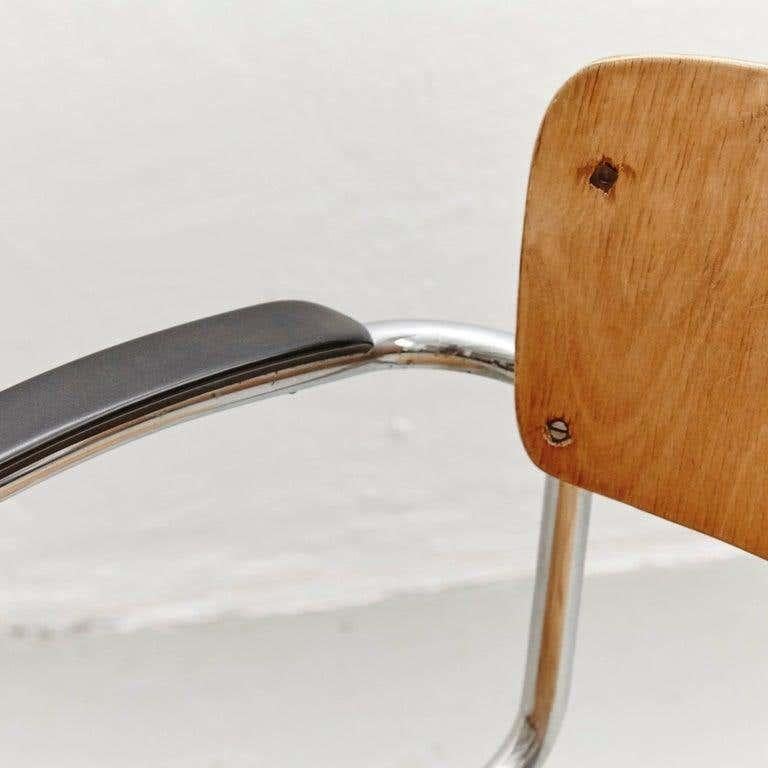 Dutch Bauhaus Rationalist Tubular Chair in Wood and Metal, circa 1930 For Sale