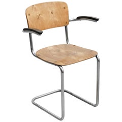 Bauhaus Rationalist Tubular Chair in Wood and Metal, circa 1930