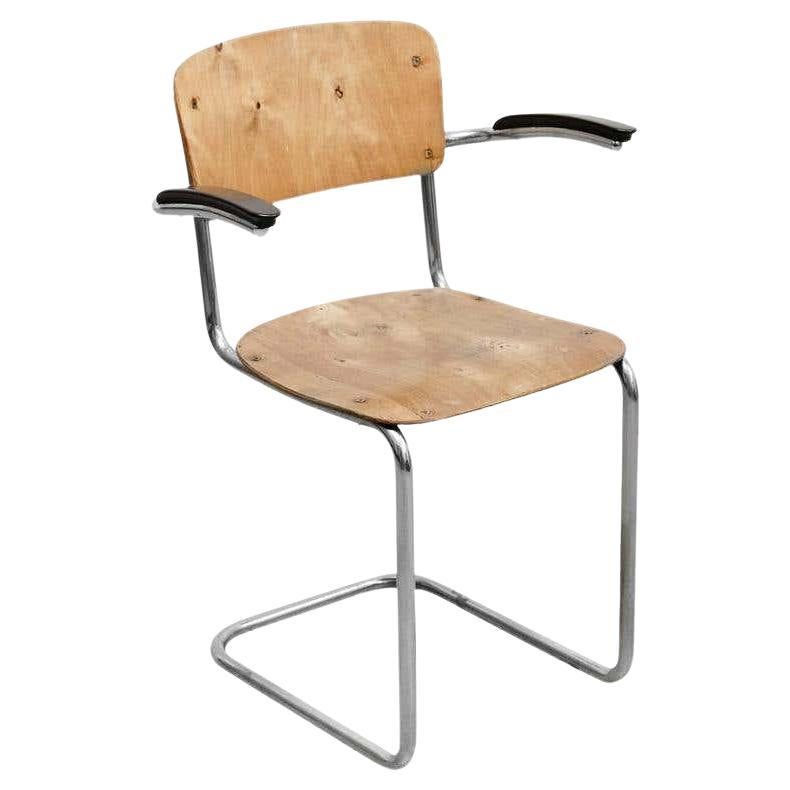 Bauhaus Rationalist Tubular Chair in Wood and Metal, circa 1930 For Sale