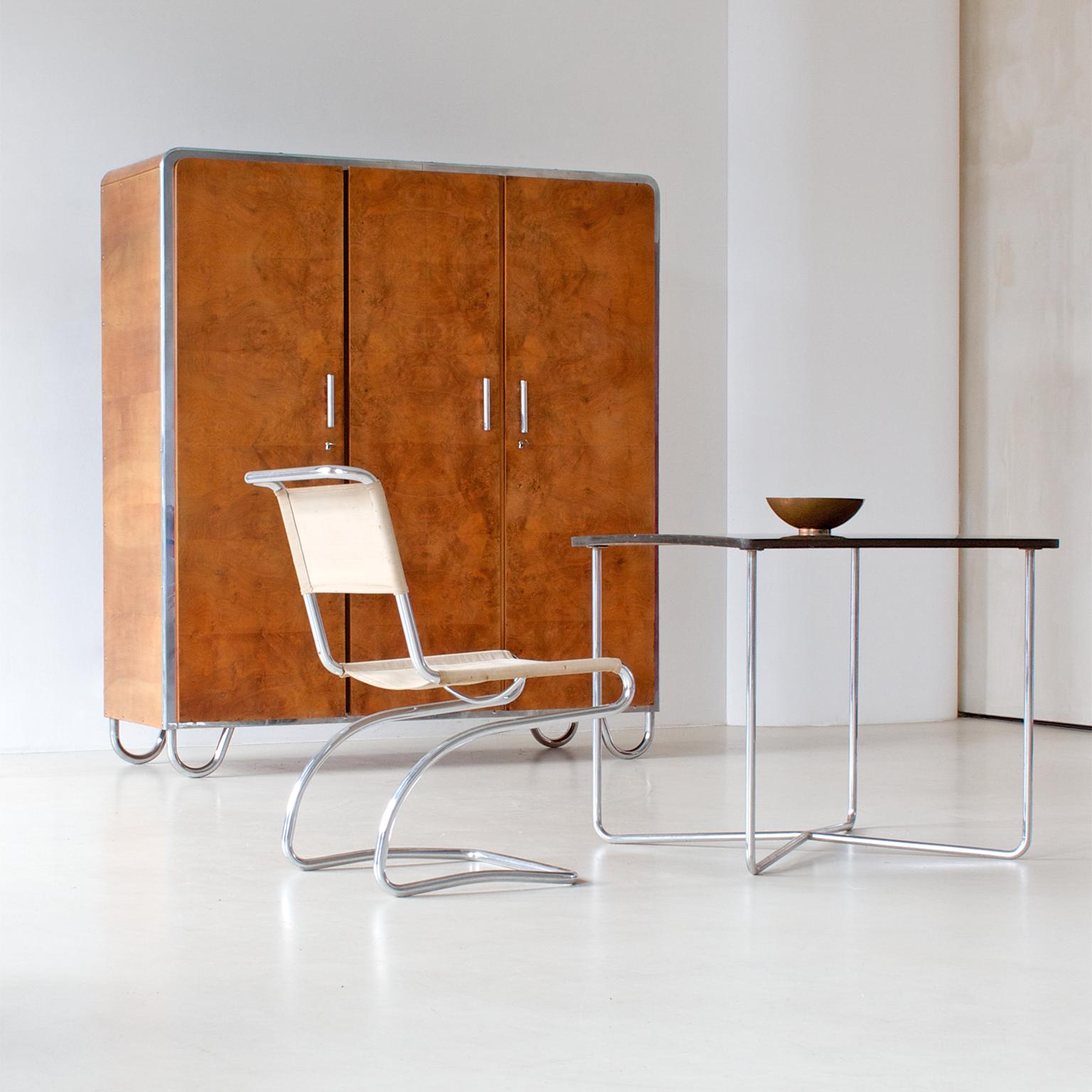 Tchèque Table rectangulaire Bauhaus, métal chromé, bois laqué, vers 1935 en vente