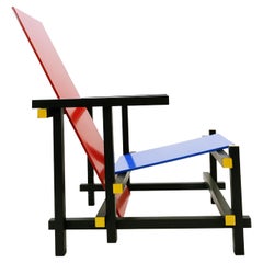 Bauhaus Red and Blue Armchair in the Style of Gerrit Thomas Rietveld