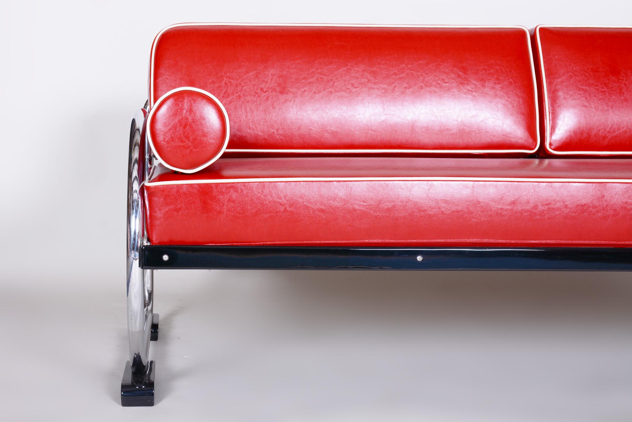 Tchèque Canapé Bauhaus en acier chromé tubulaire rouge par Robert Steele, Design by Thonet, années 1930 en vente