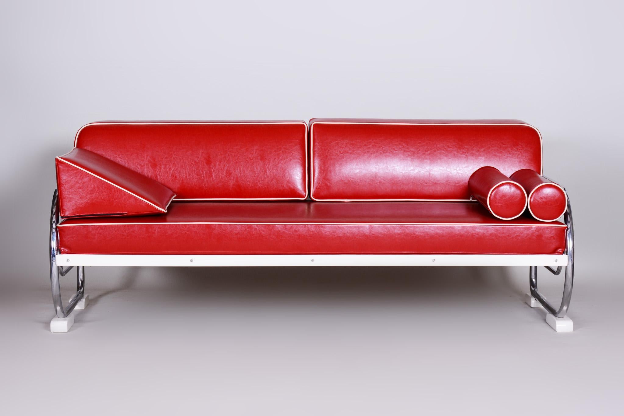 Tchèque Canapé Bauhaus en acier chromé tubulaire rouge de Robert Slezák:: Design by Thonet:: années 1930 en vente