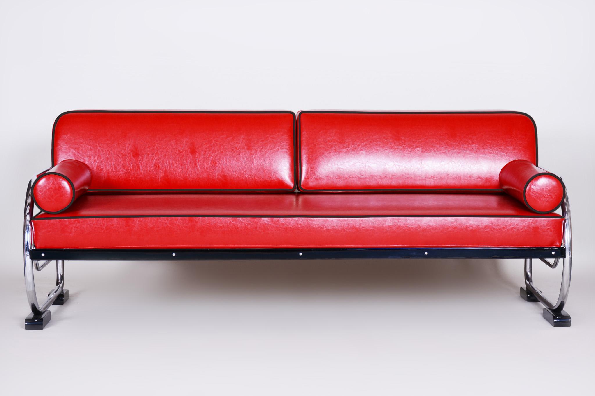 Bauhaus-Sofa aus verchromtem Stahlrotem Rohr von Robert Slezk, Design von Thonet, 1930er Jahre (20. Jahrhundert) im Angebot