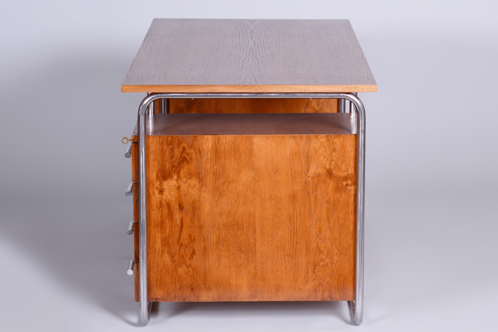 Chrome Bauhaus Restored Beech Writing Desk Made in 1930s by Robert Slezak, Czechia For Sale