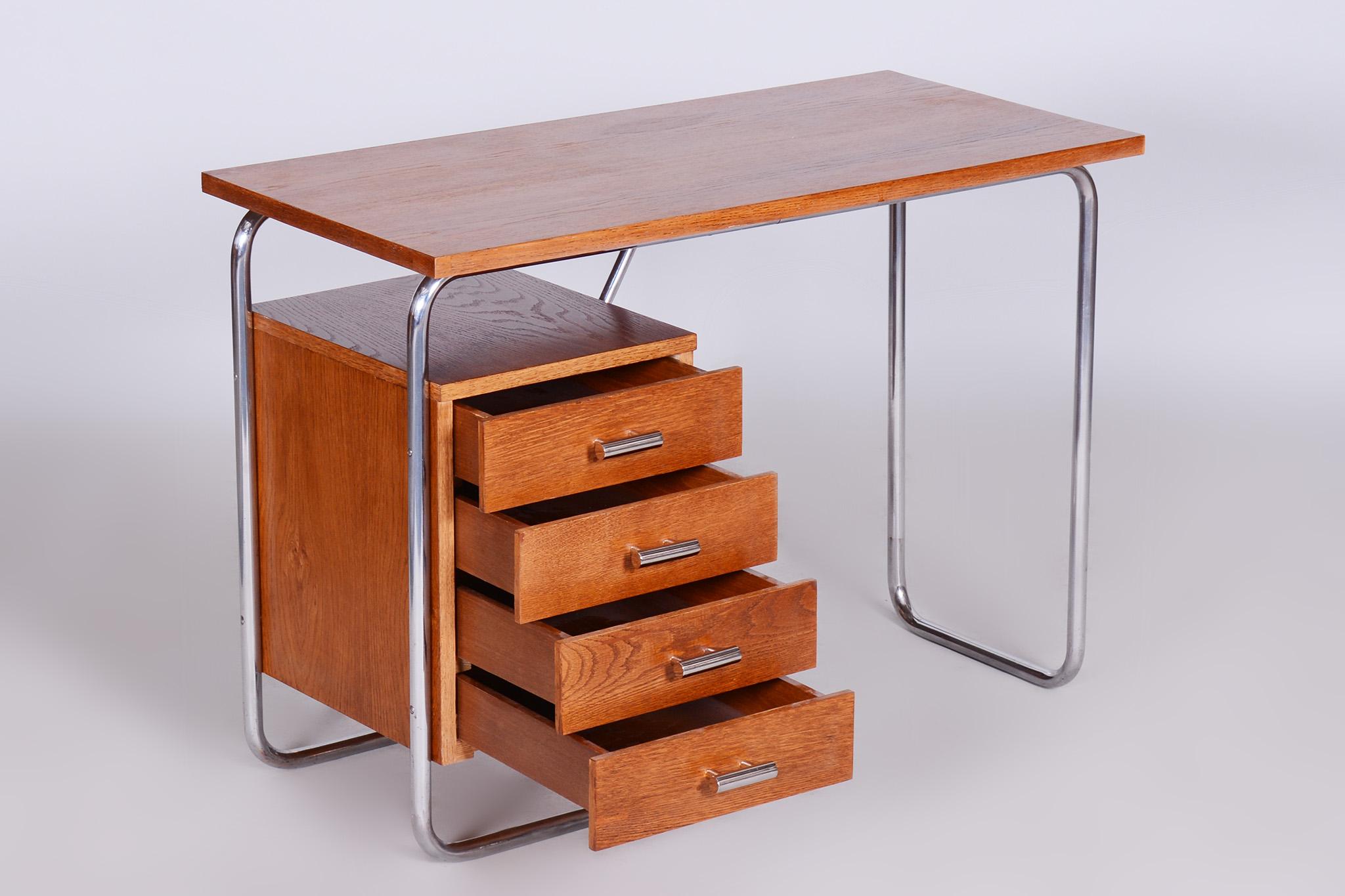 20th Century Bauhaus Restored Oak Writing Desk Made in 1930s by Robert Slezak, Czechia