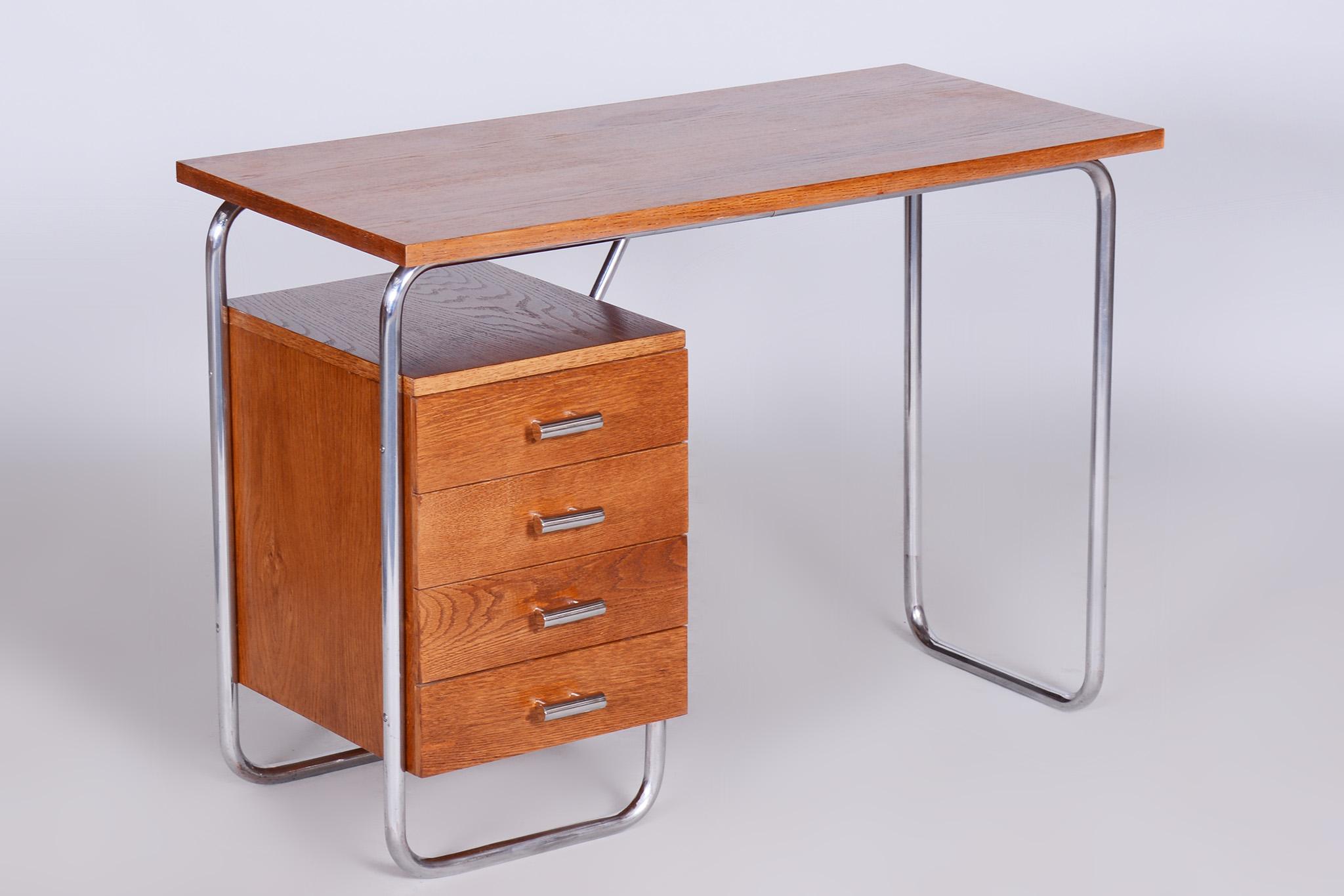 Bauhaus Restored Oak Writing Desk Made in 1930s by Robert Slezak, Czechia 2