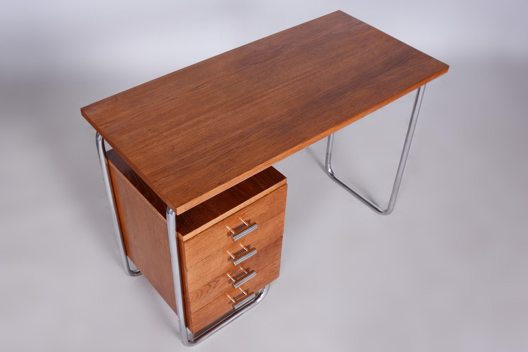Bauhaus Restored Oak Writing Desk Made in 1930s by Robert Slezak, Czechia 3