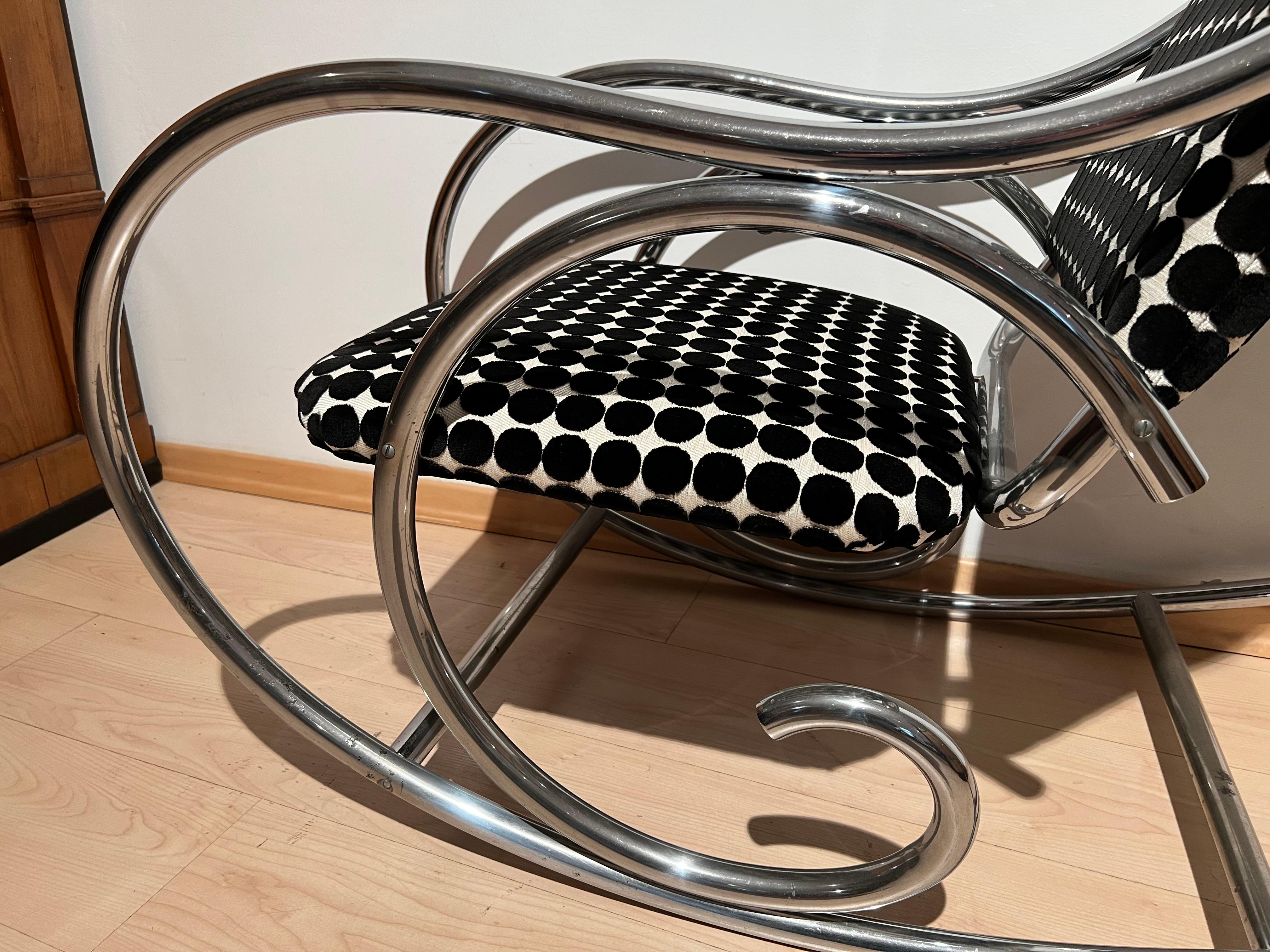 Bauhaus Rocking Chair, Chrome-Plated Steeltubes, Fabric, Germany, circa 1930 1