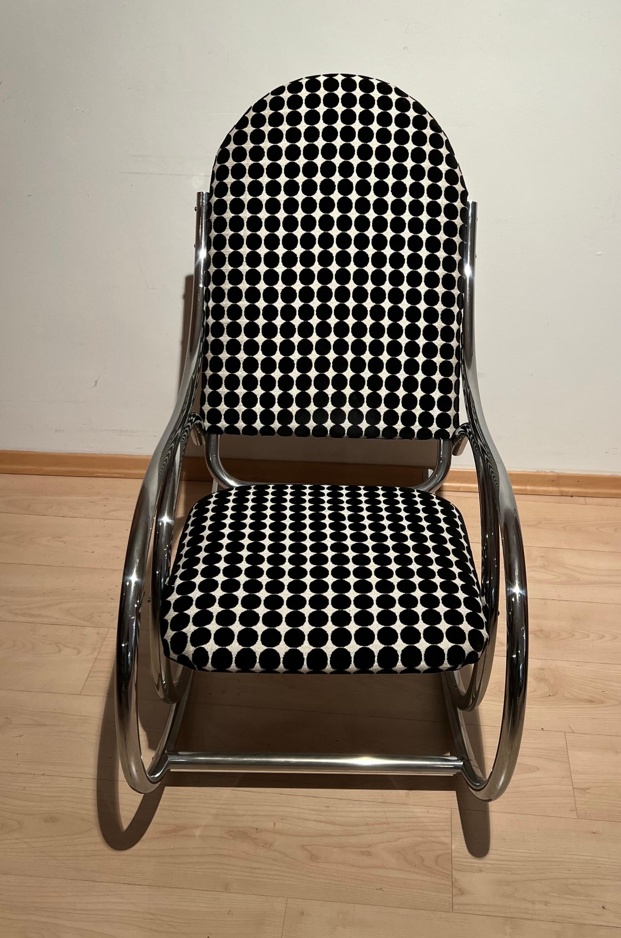 Bauhaus Rocking Chair, Chrome-Plated Steeltubes, Fabric, Germany, circa 1930 2