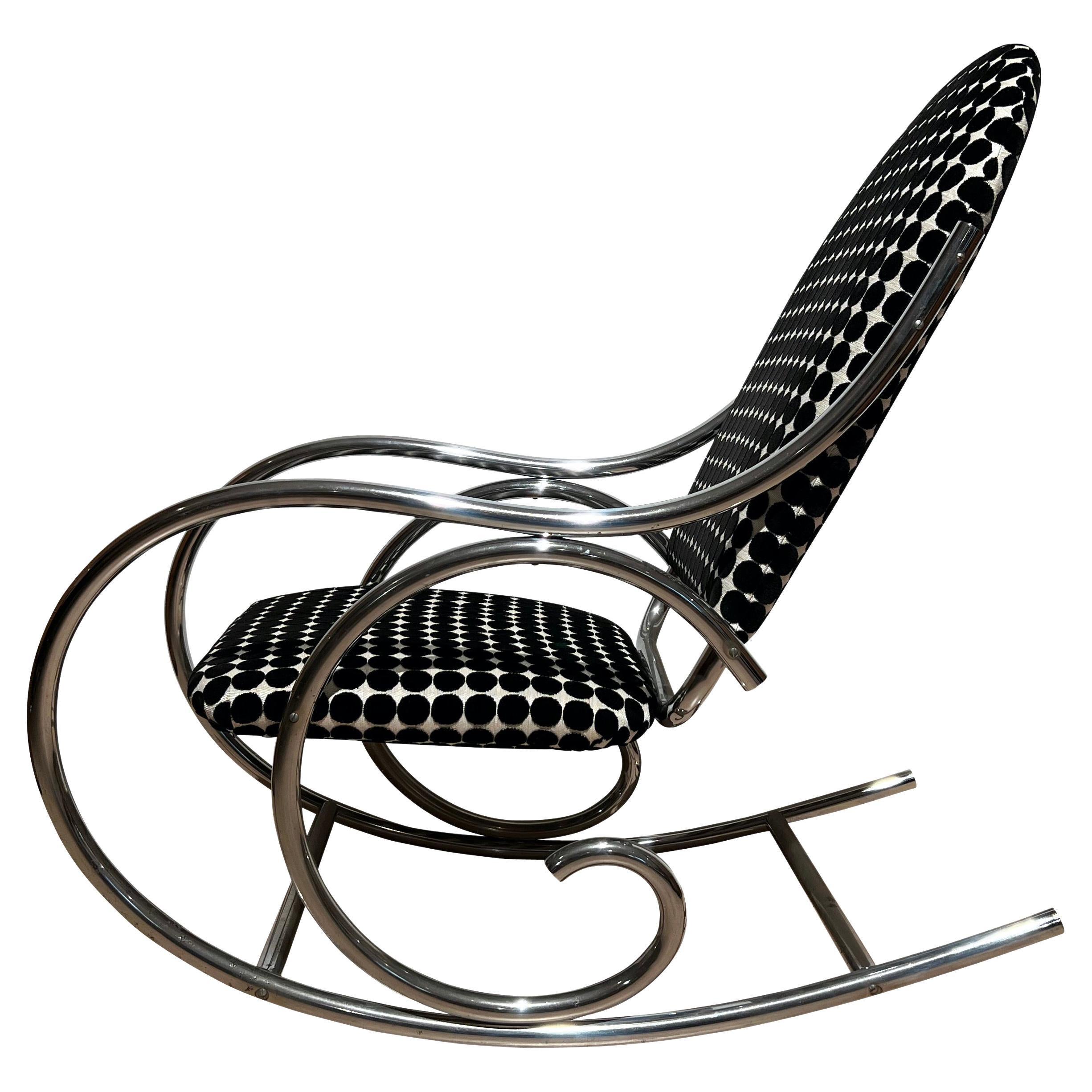Bauhaus Rocking Chair, Chrome-Plated Steeltubes, Fabric, Germany, circa 1930