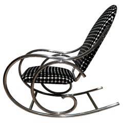 Vintage Bauhaus Rocking Chair, Chrome-Plated Steeltubes, Fabric, Germany, circa 1930