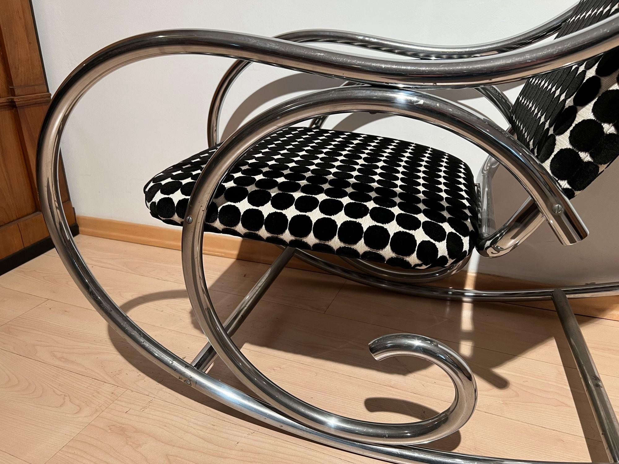 Fabric Bauhaus Rocking Chair, Chromed Steeltubes, Germany, circa 1930 For Sale