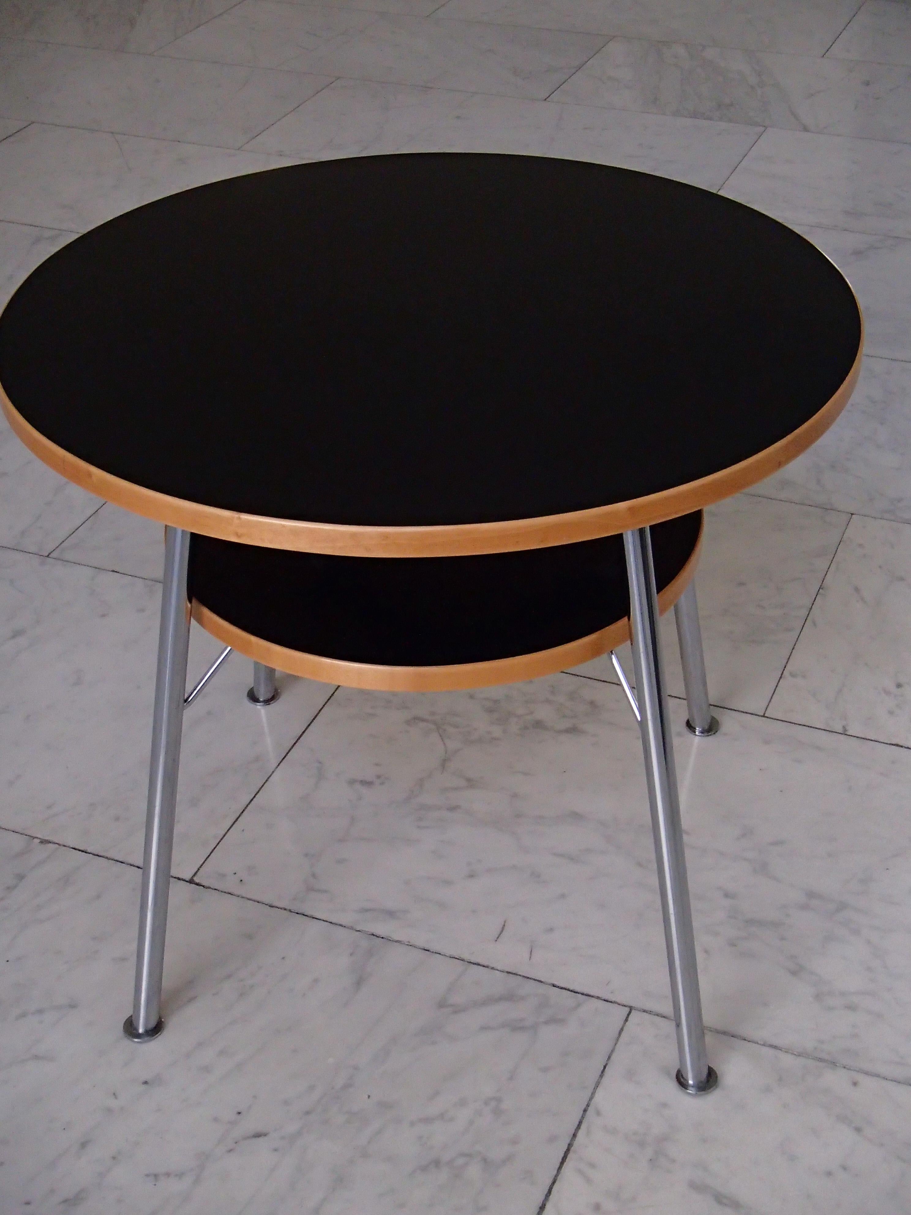 Bauhaus Round Center Table Birch and Black Kelko on Four Chrome Legs 6