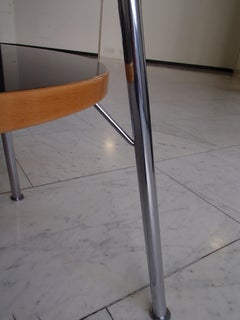 Bauhaus Round Center Table Birch and Black Kelko on Four Chrome Legs