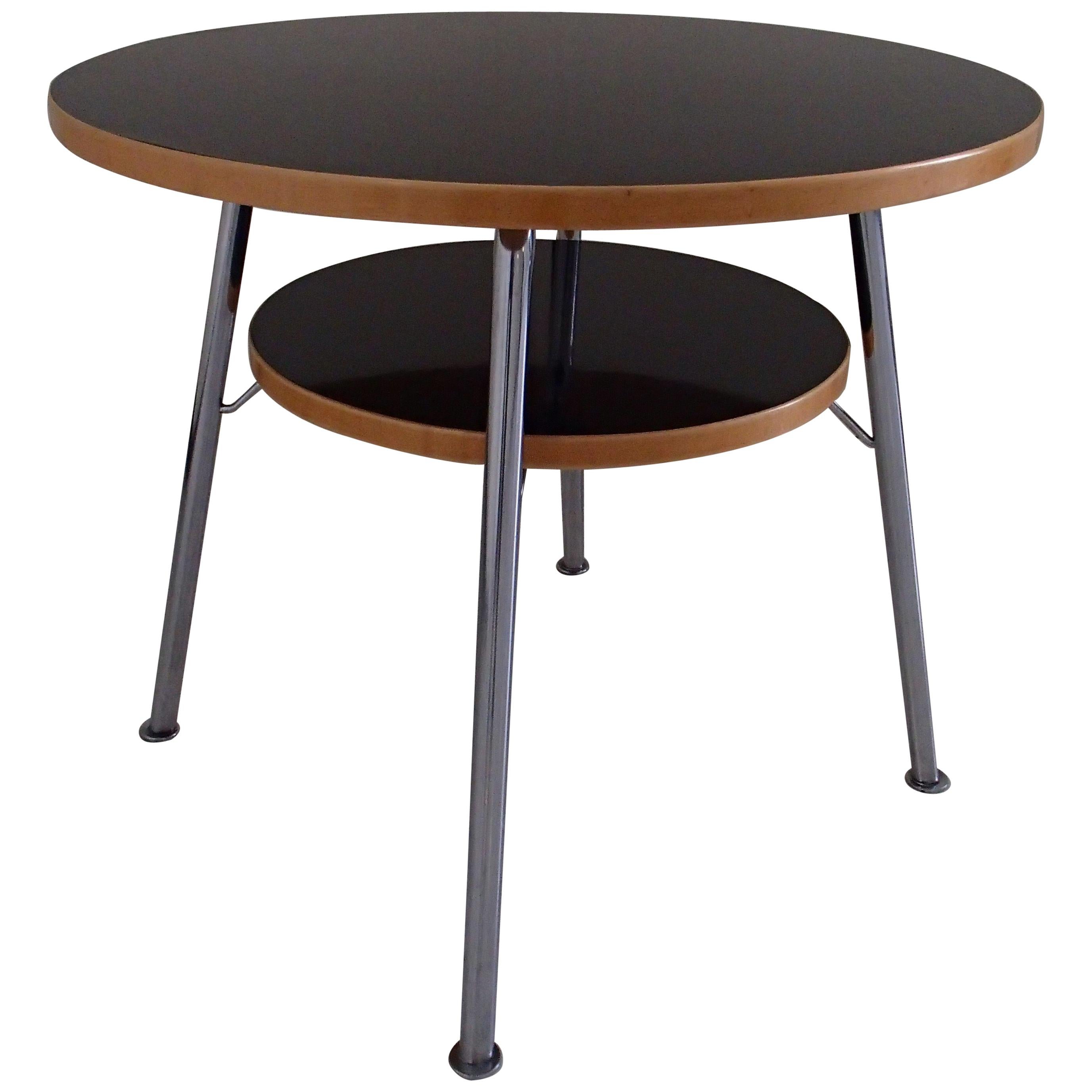 Bauhaus Round Center Table Birch and Black Kelko on Four Chrome Legs