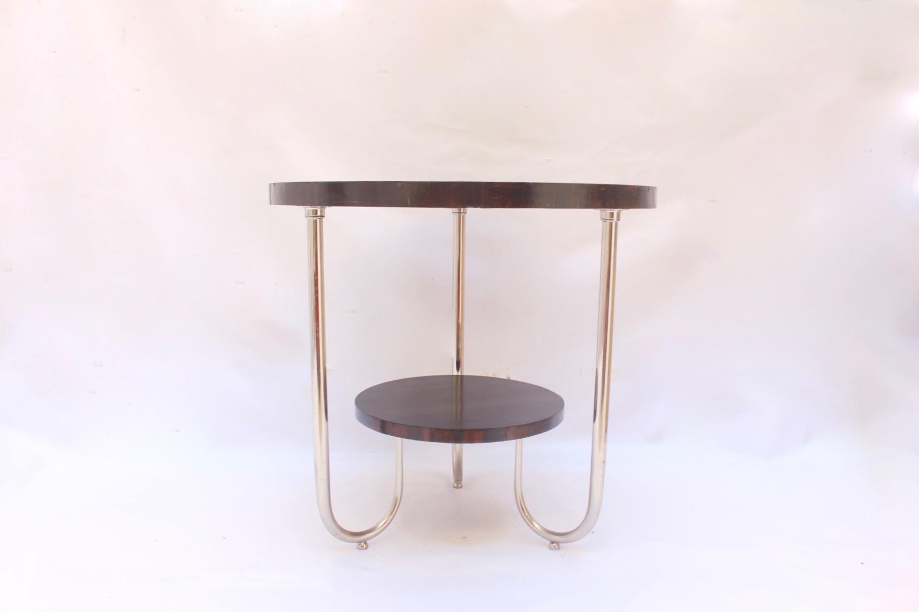European Bauhaus Round Palisander Side Coffee Table in the Style of Josef Hoffmann, 1930s For Sale