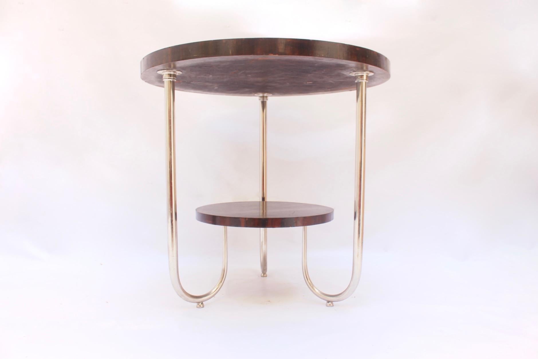 Mid-20th Century Bauhaus Round Palisander Side Coffee Table in the Style of Josef Hoffmann, 1930s For Sale