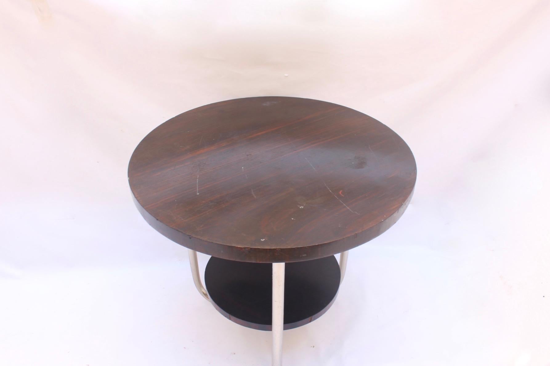 Metal Bauhaus Round Palisander Side Coffee Table in the Style of Josef Hoffmann, 1930s For Sale