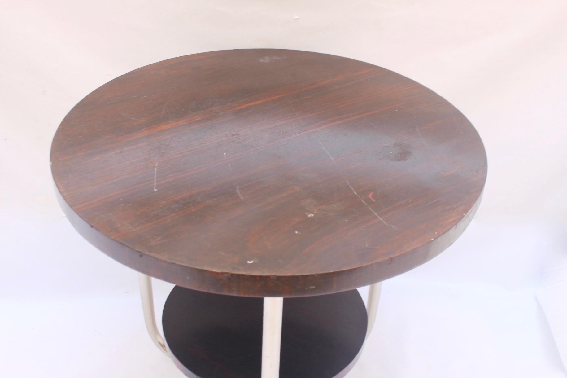 Bauhaus Round Palisander Side Coffee Table in the Style of Josef Hoffmann, 1930s For Sale 2