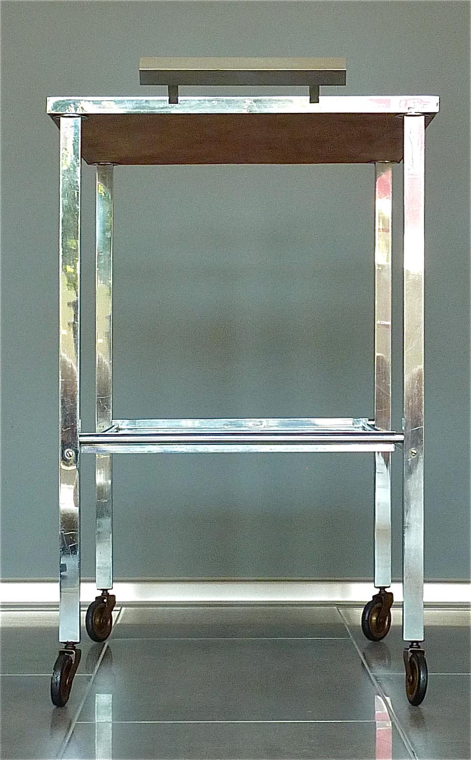 Bauhaus Serving Trolley Bar Cart Chrome Brass Mirror Art Deco Adnet Style, 1930s 3