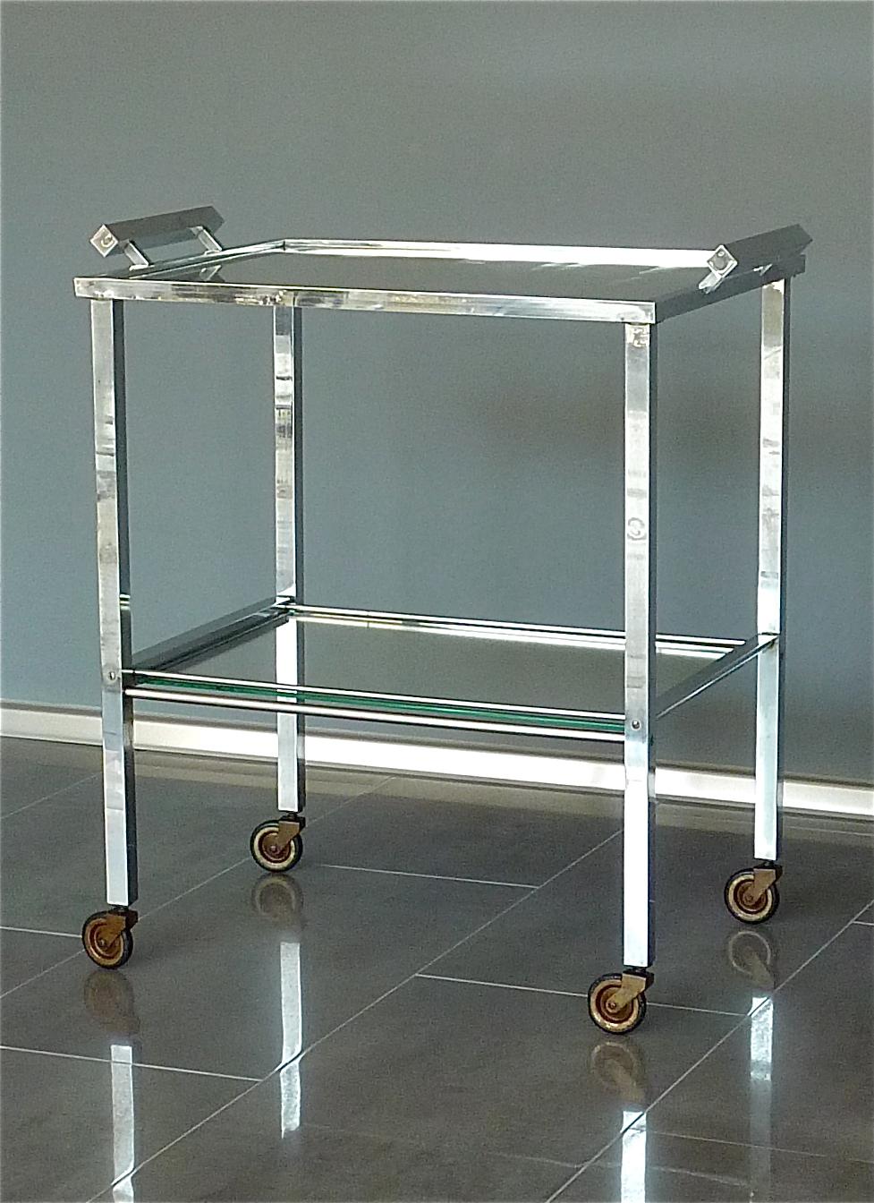 Bauhaus Serving Trolley Bar Cart Chrome Brass Mirror Art Deco Adnet Style, 1930s 10