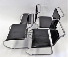 Bauhaus Set of 4 Modern Black Leather Knoll MR10 Dining Chairs Mies van der Rohe
