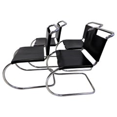 Bauhaus 4er Set Modern Schwarz Leder Knoll MR10 Esszimmerstühle Mies van der Rohe