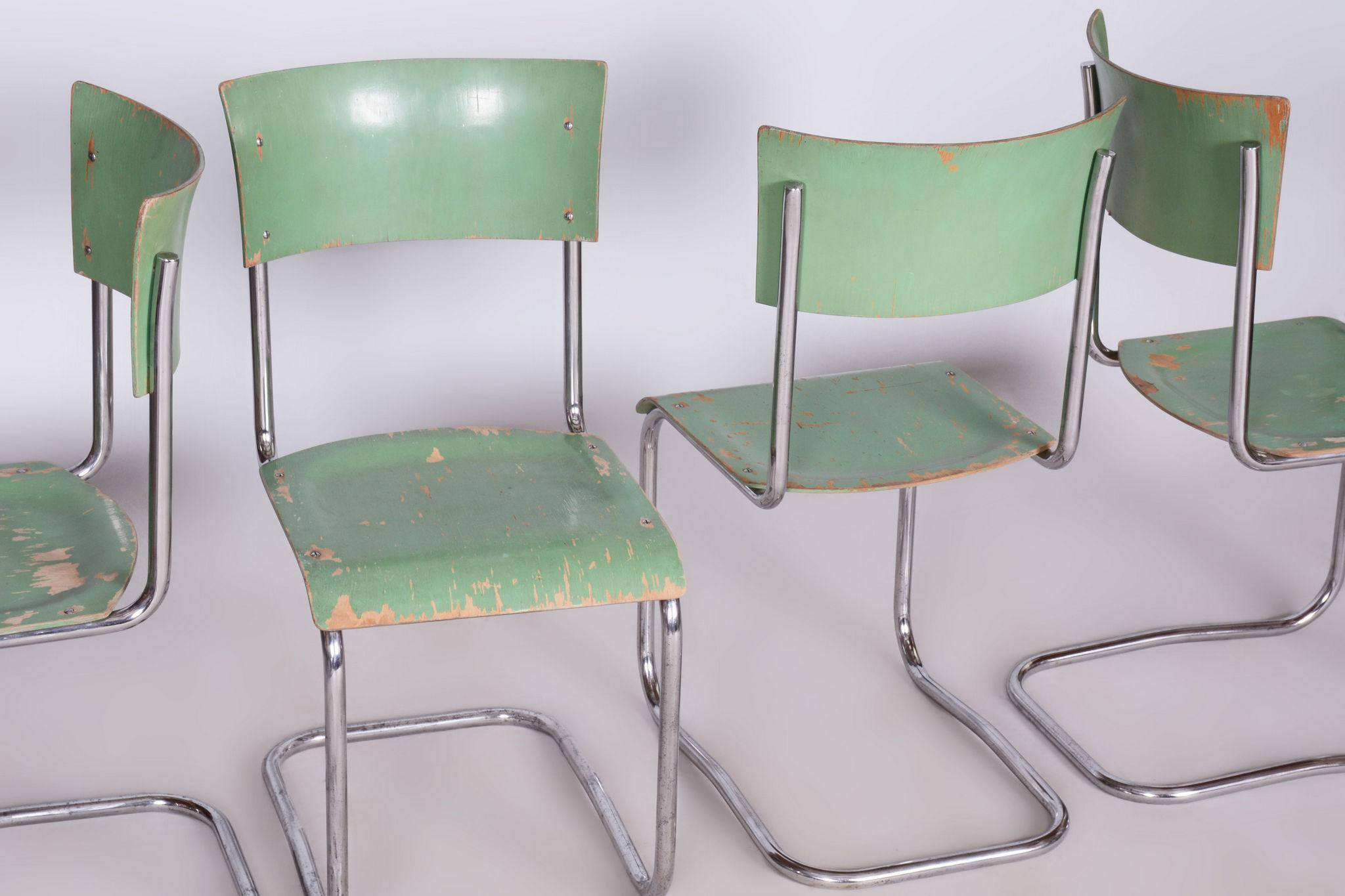 Bauhaus Set of Original Chairs, Robert Slezak, Chrome, Steel, Czechia, 1930s For Sale 3