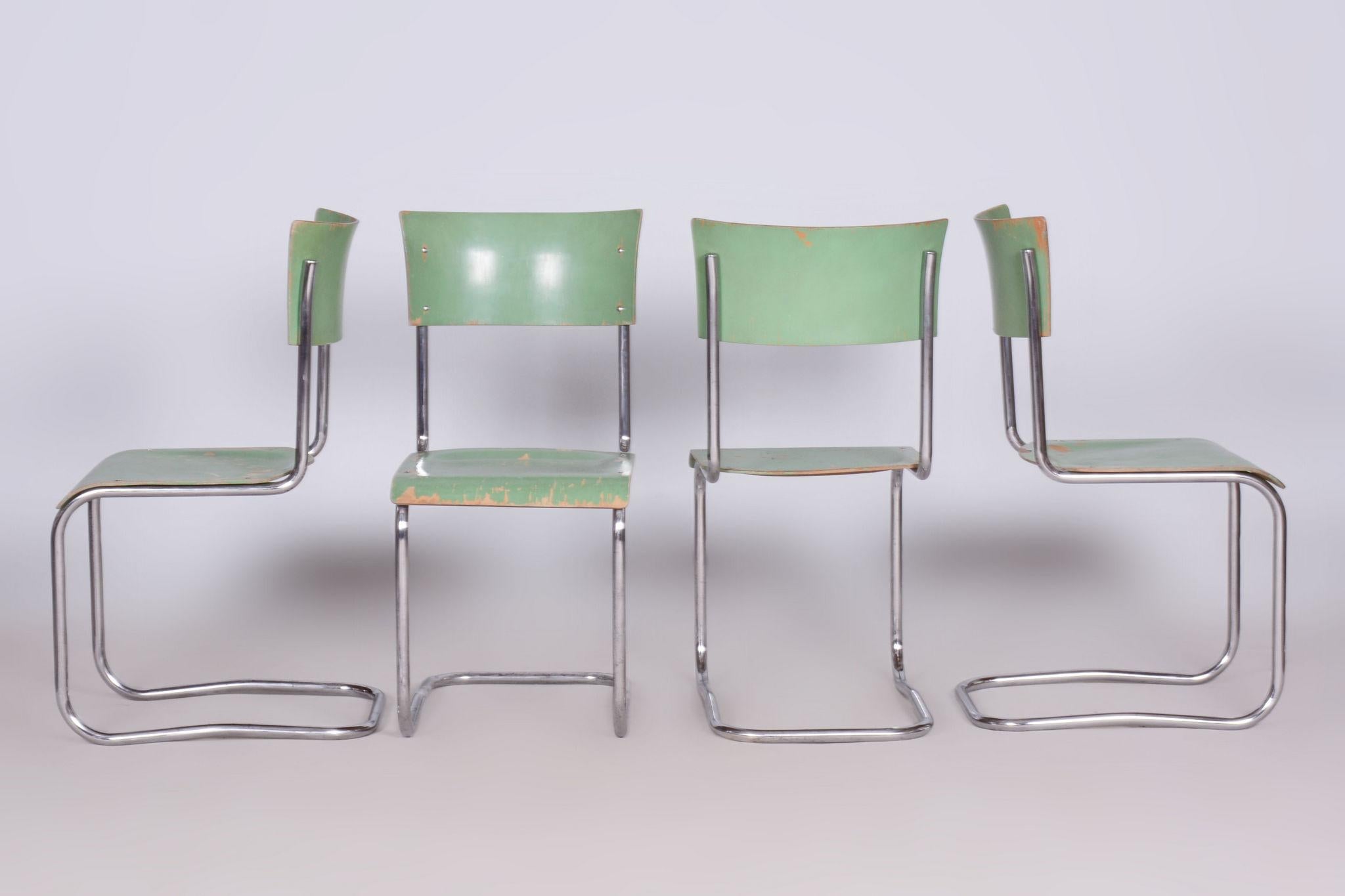 Bauhaus Set of Original Chairs, Robert Slezak, Chrome, Steel, Czechia, 1930s For Sale 4