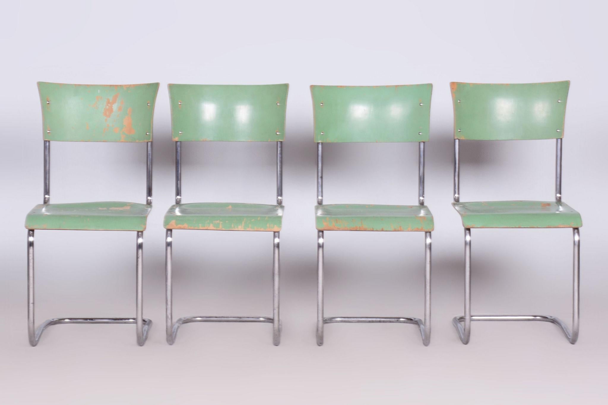 Bauhaus Set of Original Chairs, Robert Slezak, Chrome, Steel, Czechia, 1930s For Sale 5