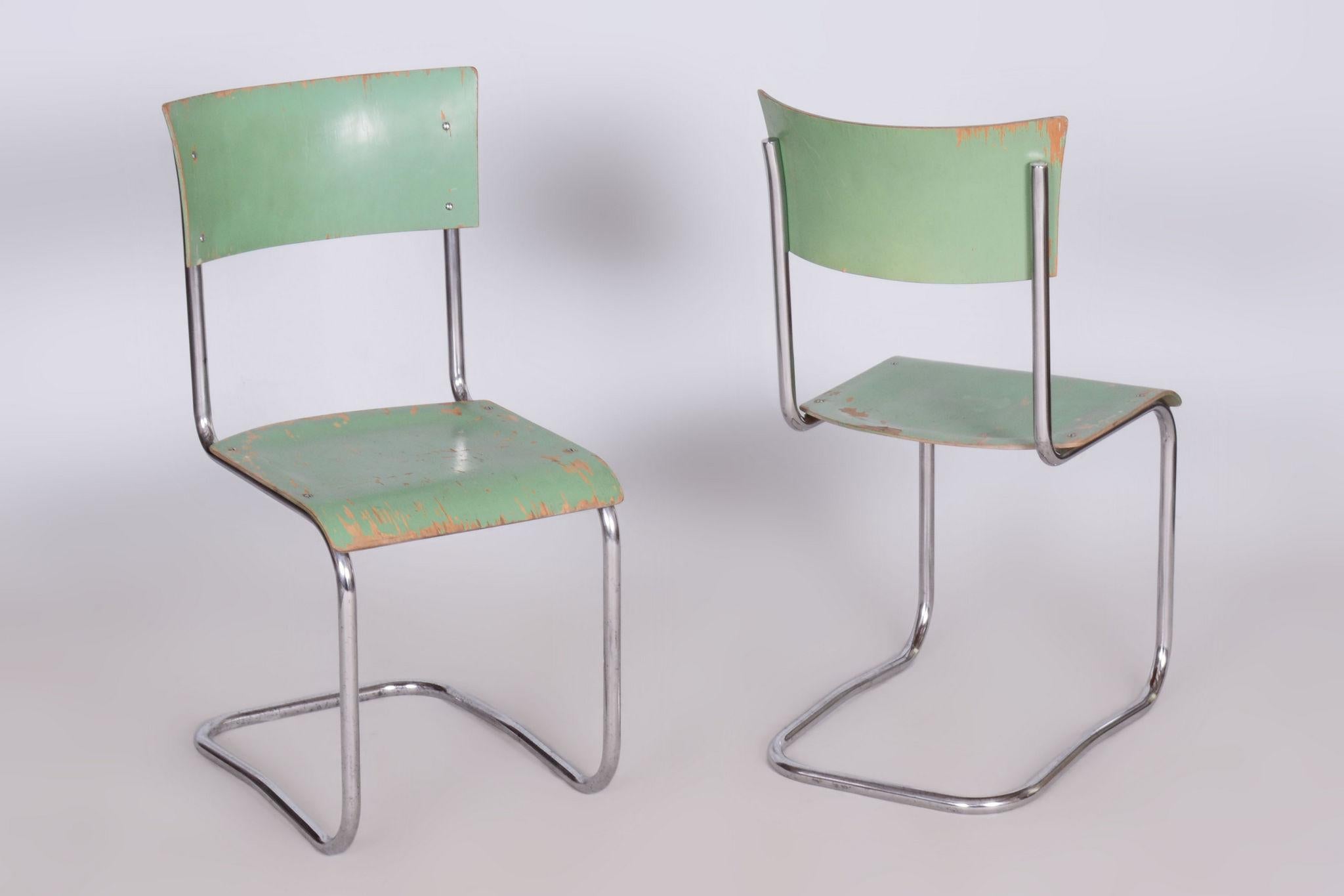 Bauhaus Set of Original Chairs, Robert Slezak, Chrome, Steel, Czechia, 1930s For Sale 2