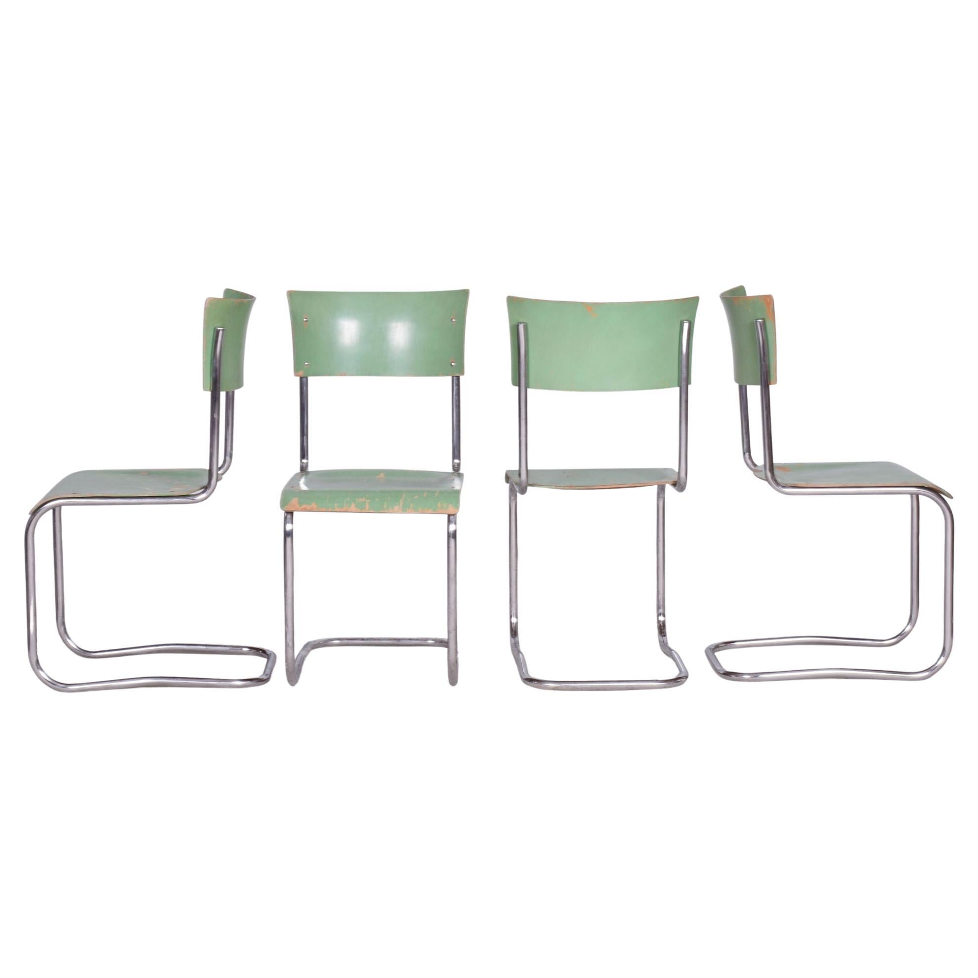 Bauhaus Set of Original Chairs, Robert Slezak, Chrome, Steel, Czechia, 1930s For Sale