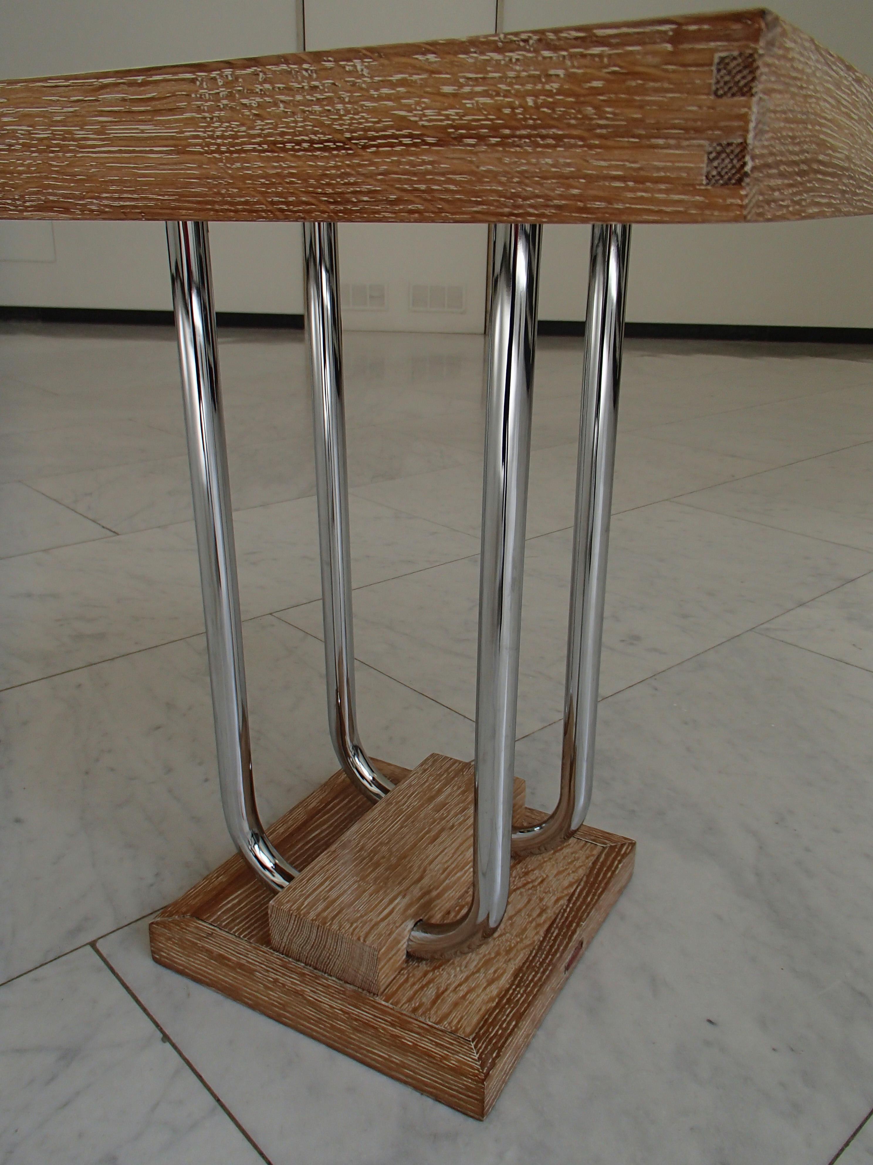 Bauhaus Side Table Wild Oak Ceruse Square Chromed Legs For Sale 5