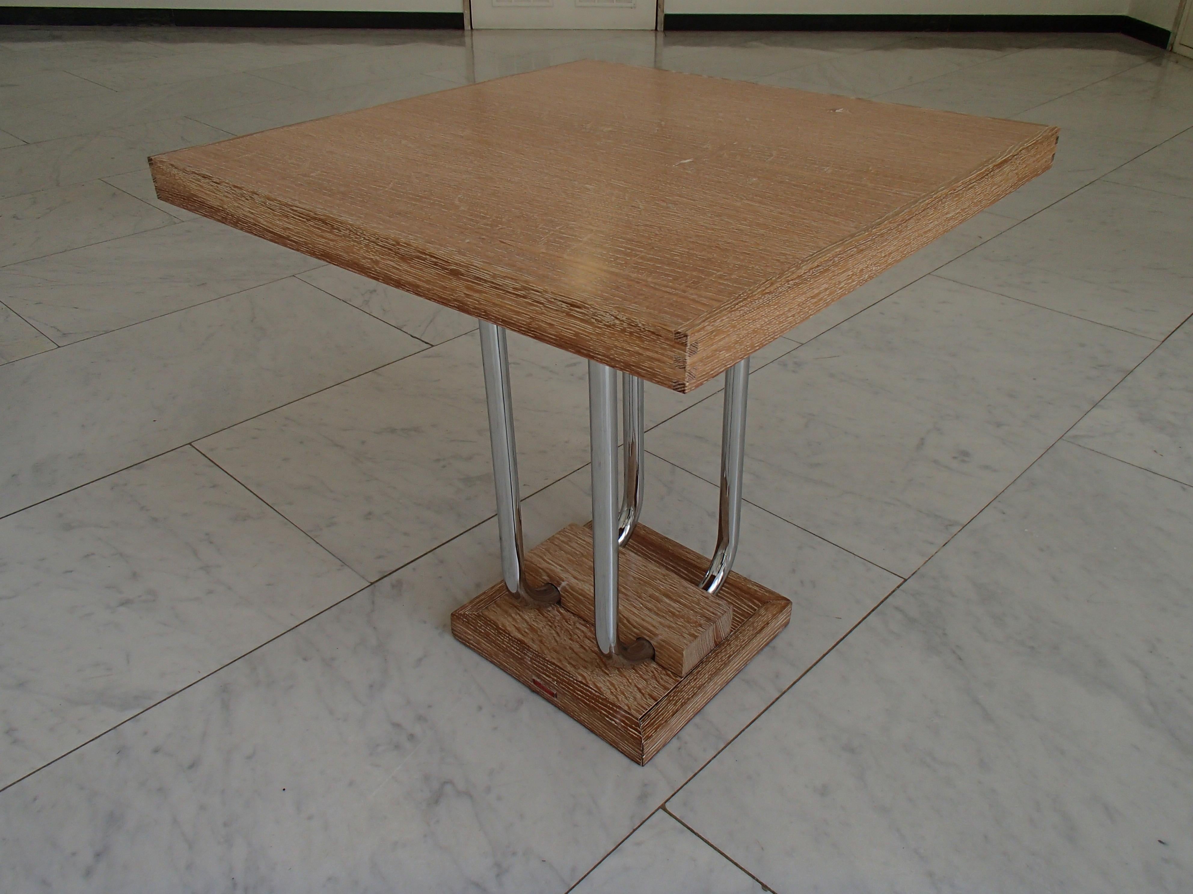 Bauhaus side table oak ceruse square chromed legs.