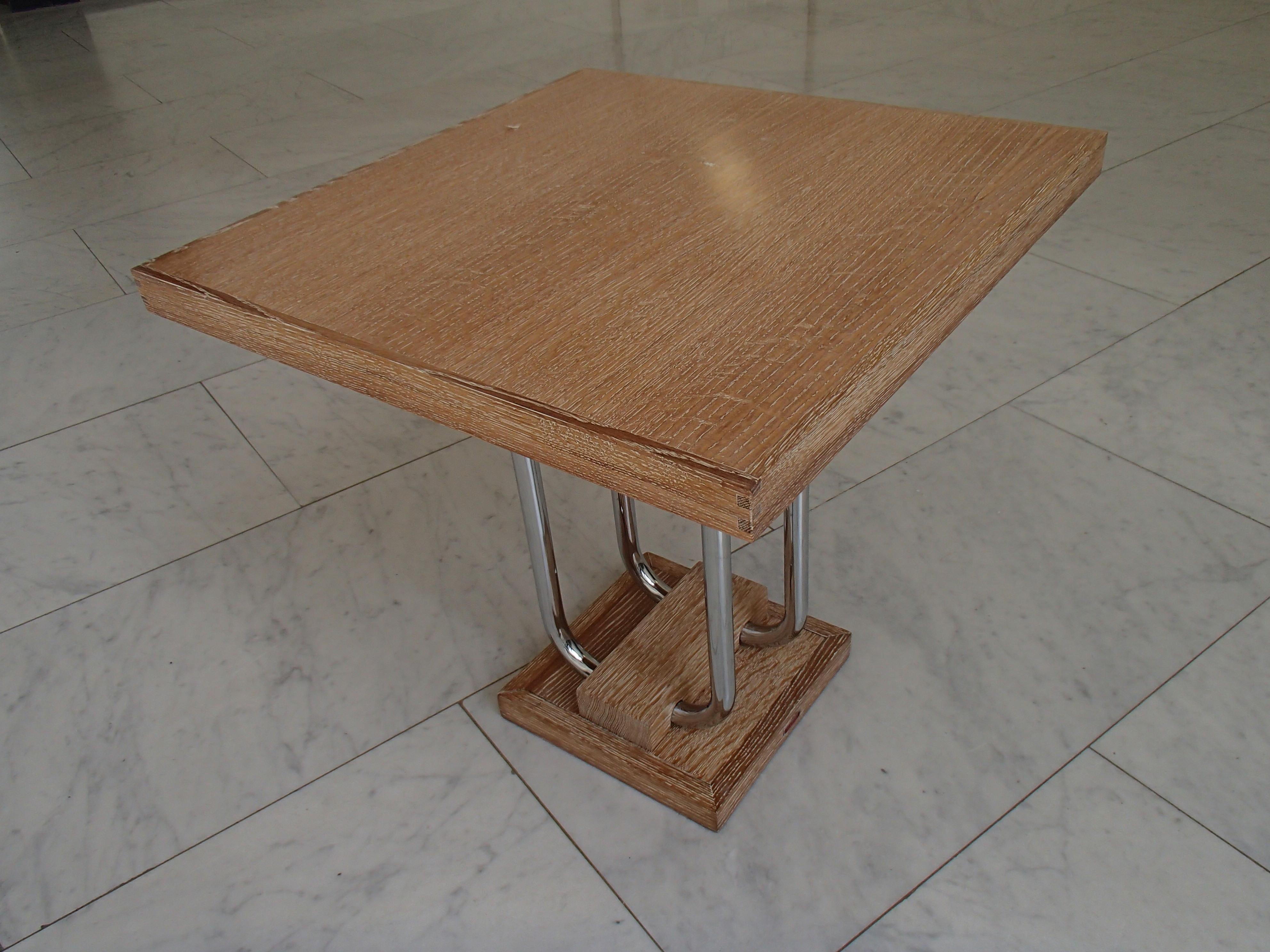 Bauhaus Side Table Wild Oak Ceruse Square Chromed Legs For Sale 3
