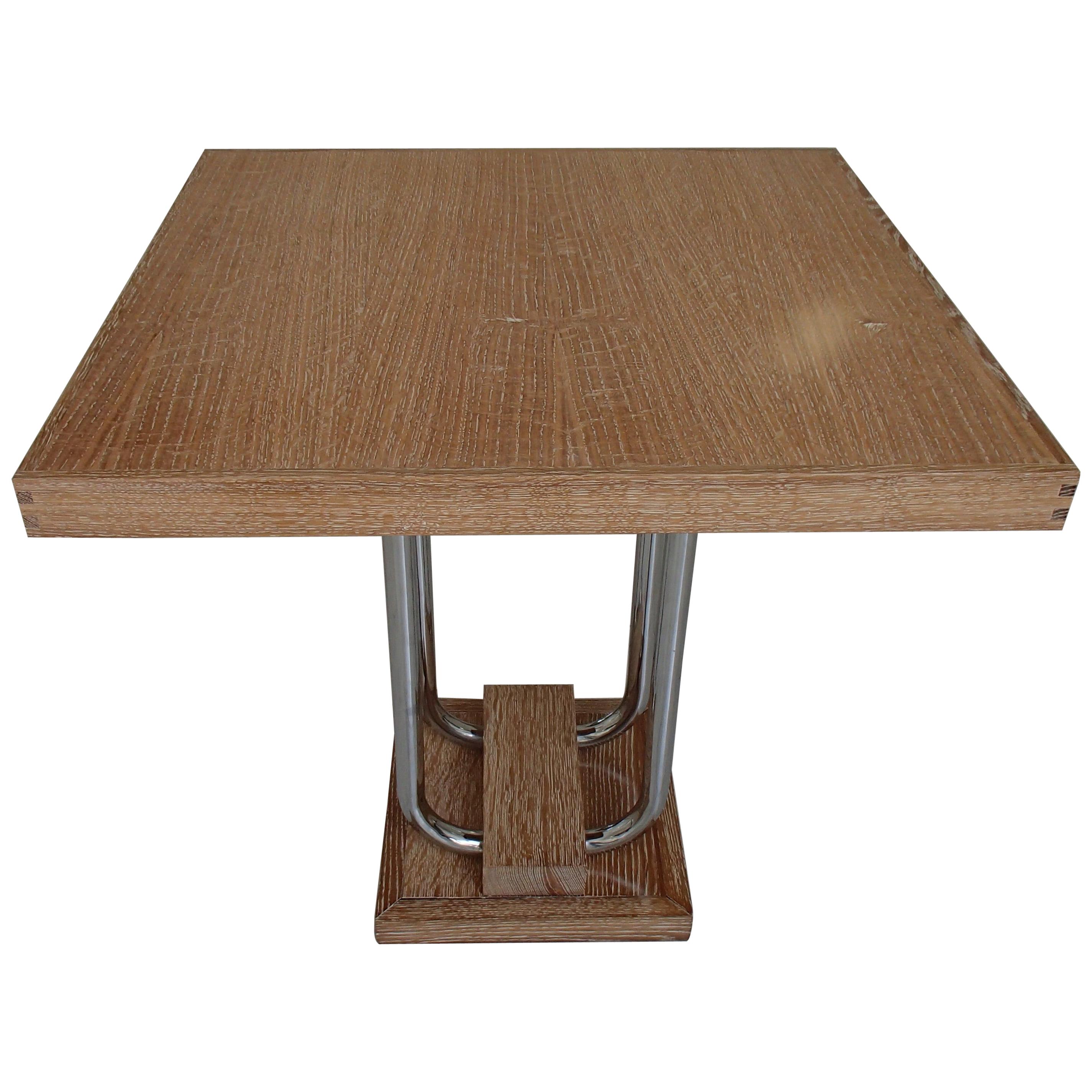 Table d'appoint Bauhaus Chêne sauvage Ceruse Pieds carrés chromés