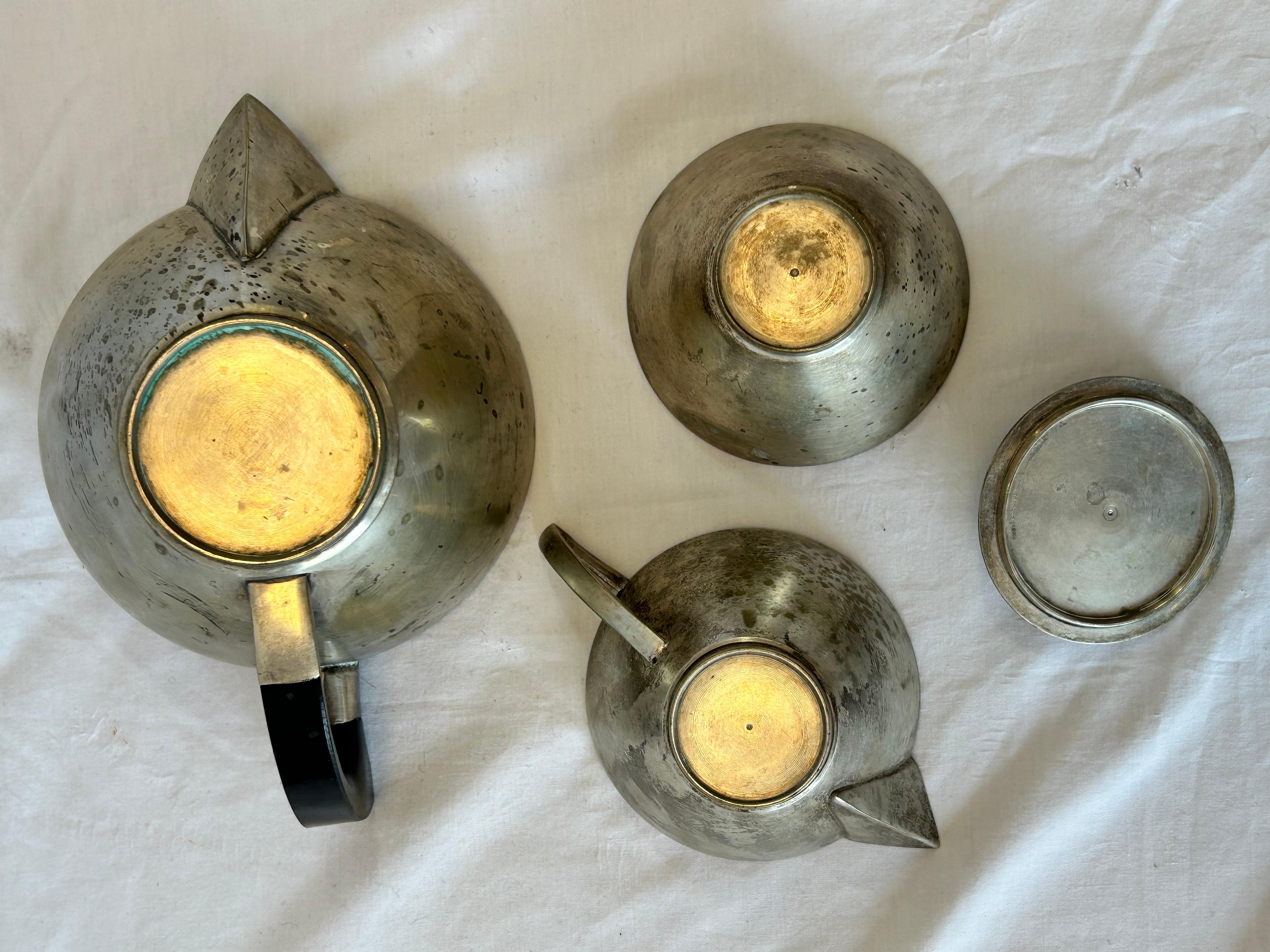 Bauhaus Silver Plate Tea Service Style of Marianne Brandt Teapot Creamer Sugar 4