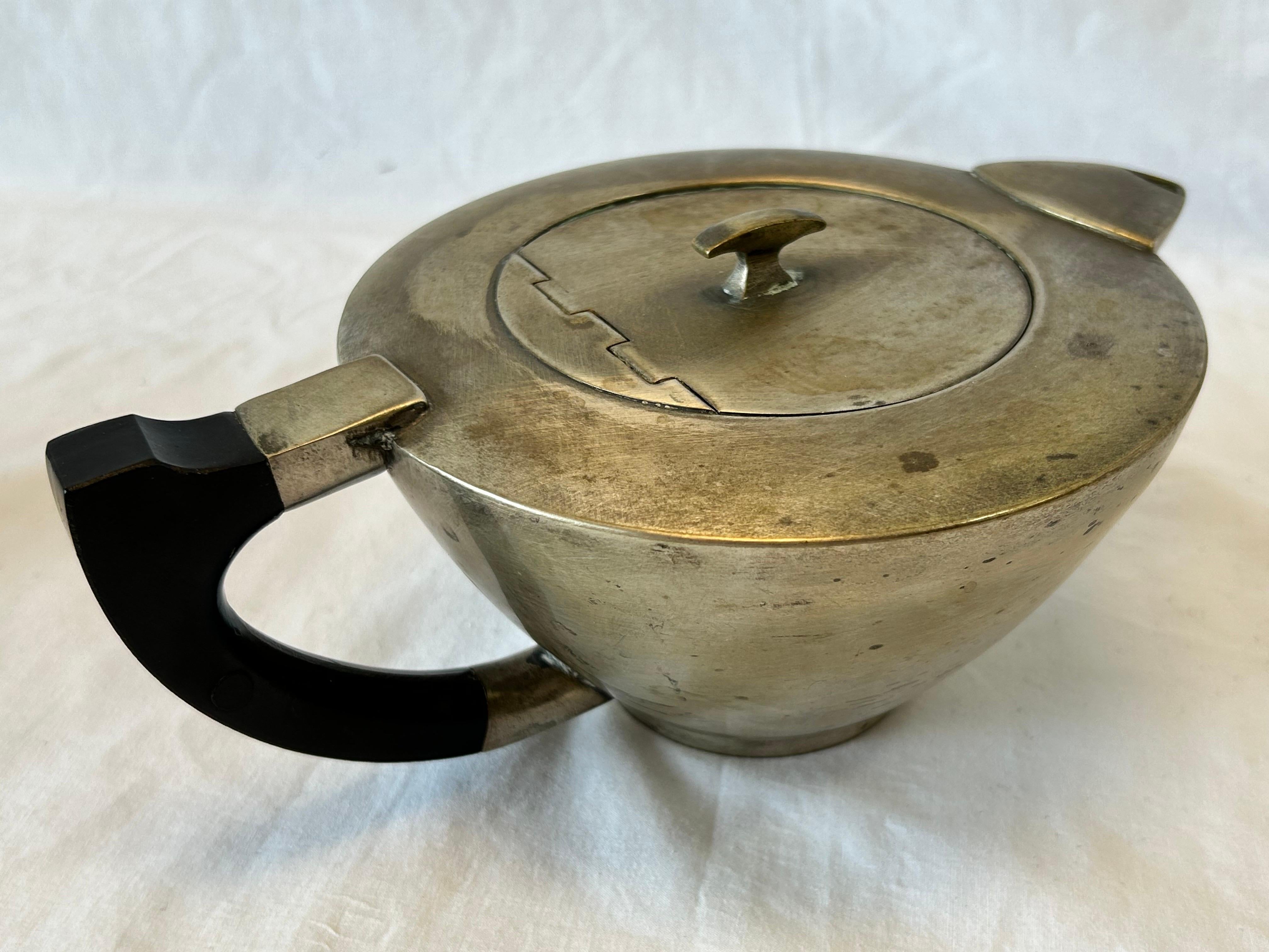20th Century Bauhaus Silver Plate Tea Service Style of Marianne Brandt Teapot Creamer Sugar