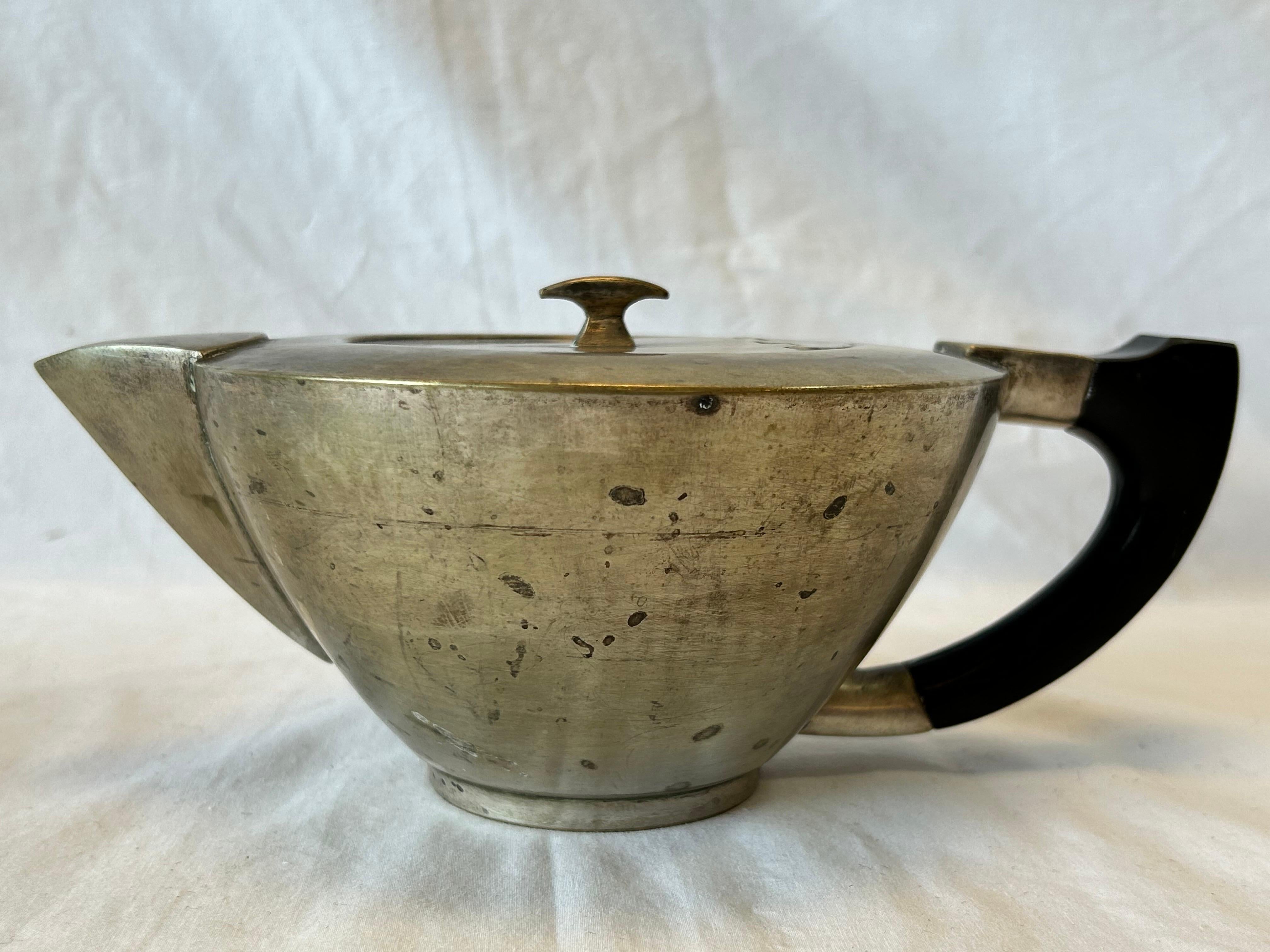 Metal Bauhaus Silver Plate Tea Service Style of Marianne Brandt Teapot Creamer Sugar