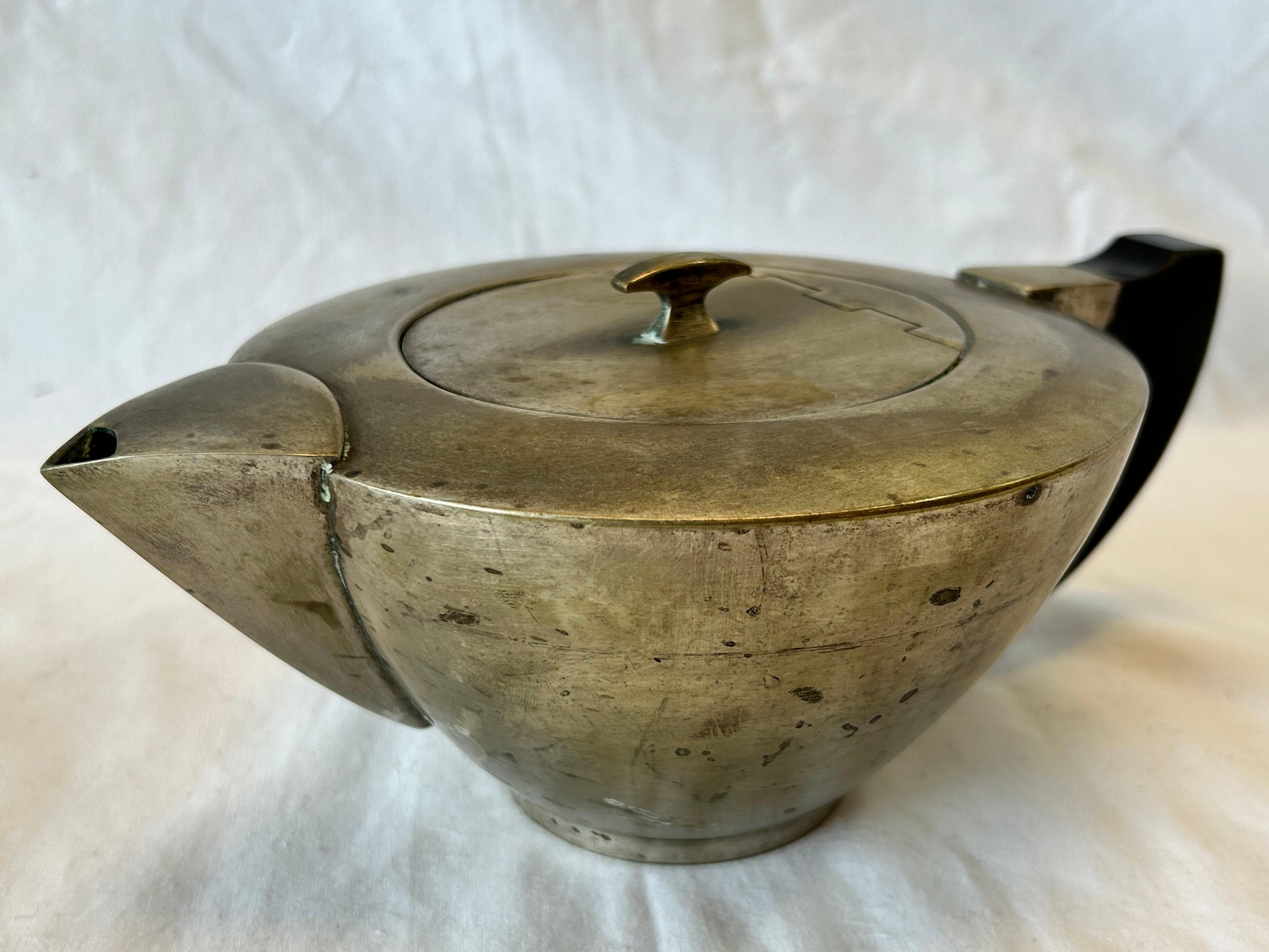 Bauhaus Silver Plate Tea Service Style of Marianne Brandt Teapot Creamer Sugar 1