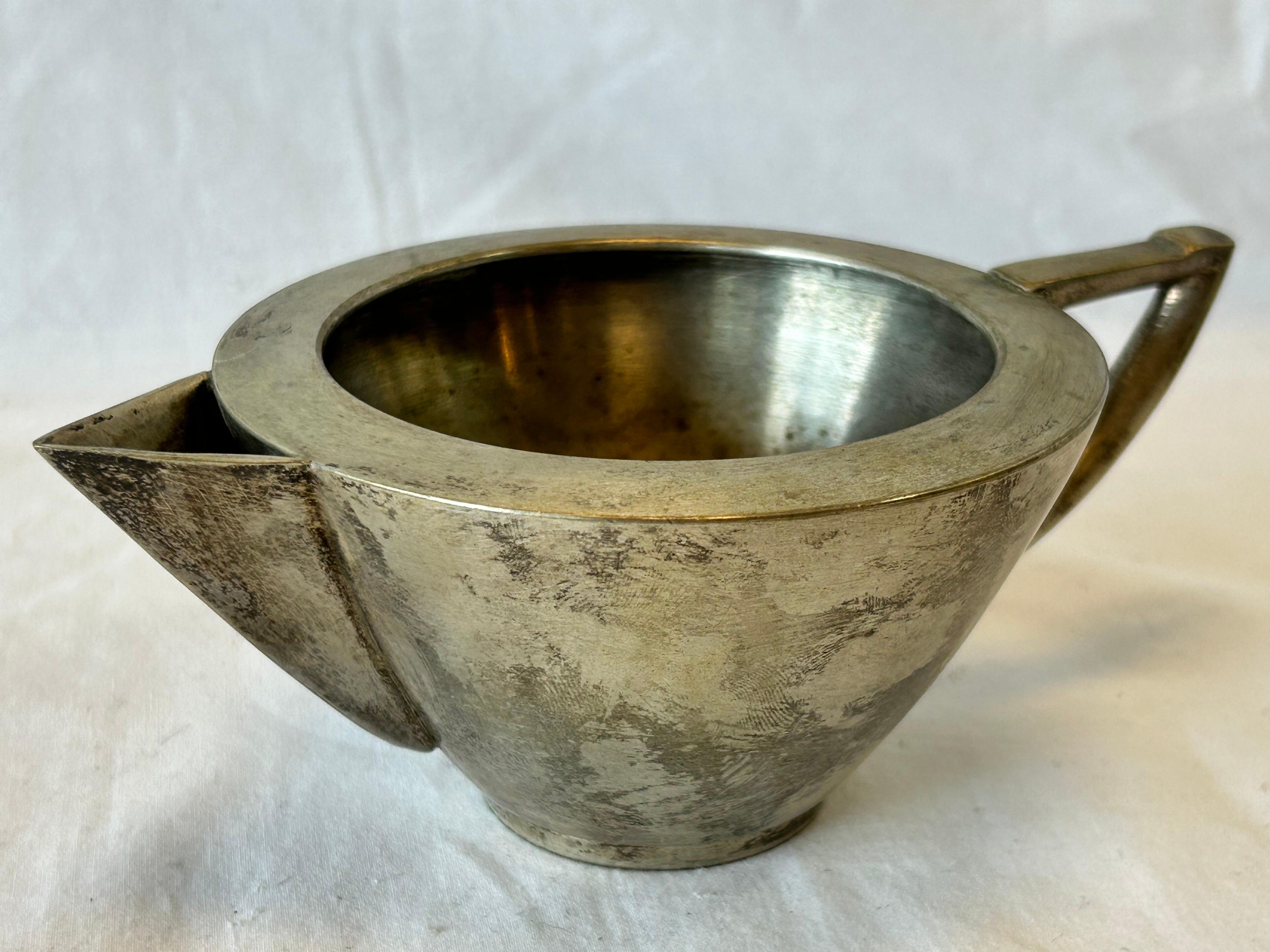 Bauhaus Silver Plate Tea Service Style of Marianne Brandt Teapot Creamer Sugar 2