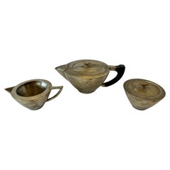 Bauhaus Silver Plate Tea Service Style of Marianne Brandt Teapot Creamer Sugar