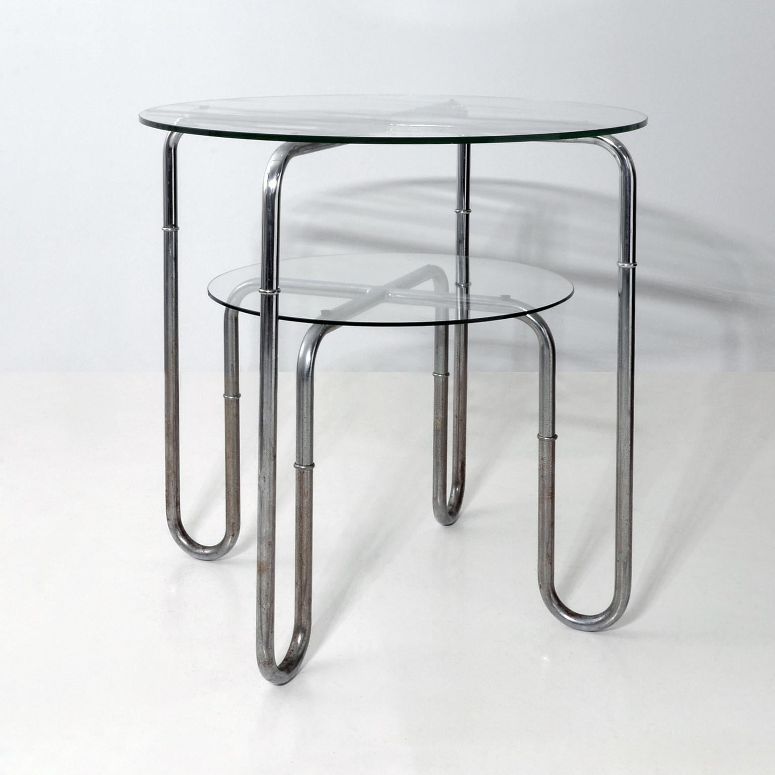 Austrian Bauhaus Steel and Glass Round Table by Josef & Leopold Quittner, Vienna, c. 1930 For Sale