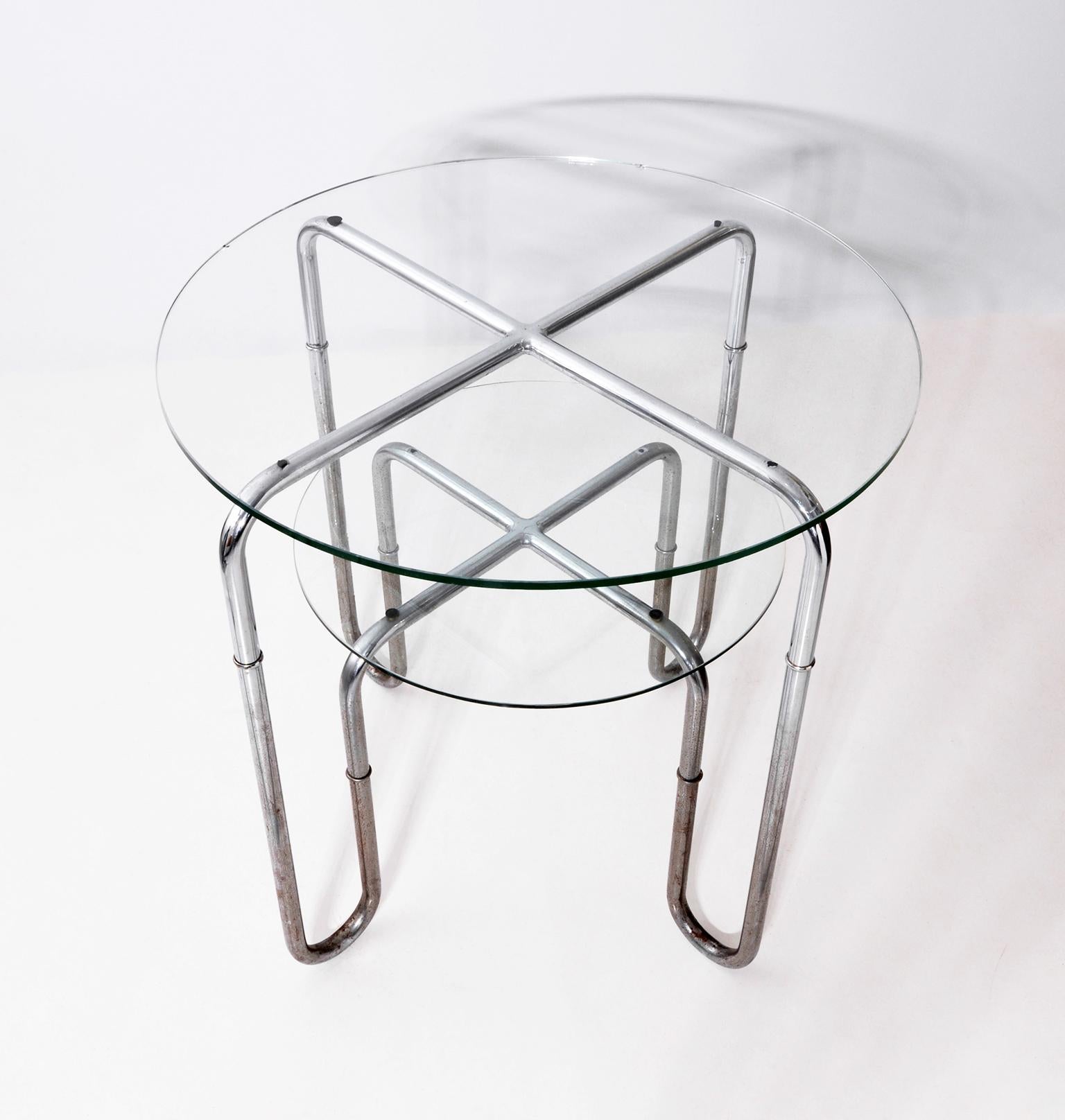 Bauhaus Steel and Glass Round Table by Josef & Leopold Quittner, Vienna, c. 1930 In Good Condition For Sale In Berlin, DE