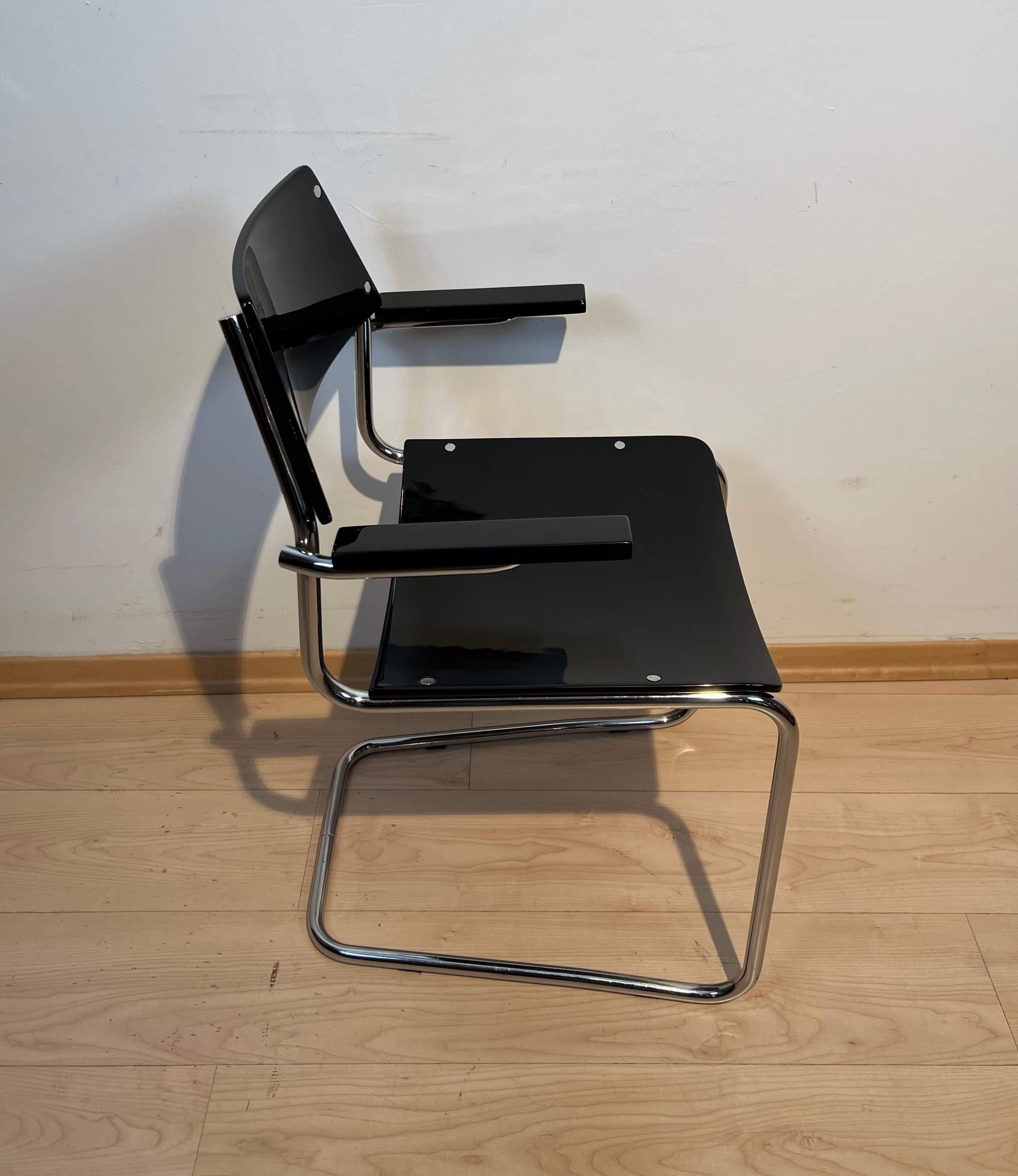 Bauhaus-Sessel aus Stahlrohr von Mauser, schwarzer Lack, Nickel, Deutschland um 1940 (20. Jahrhundert)