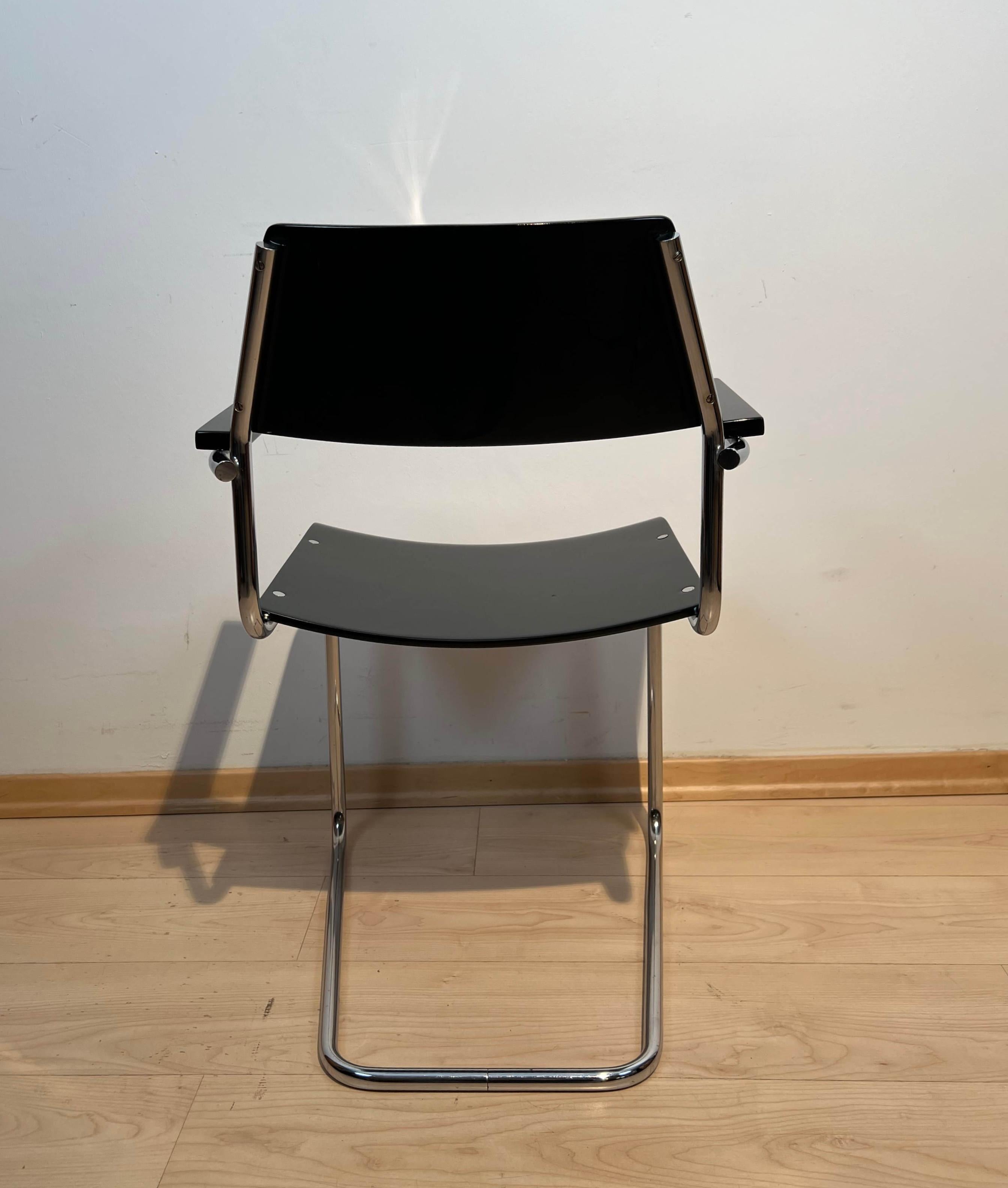 Bauhaus-Sessel aus Stahlrohr von Mauser, schwarzer Lack, Nickel, Deutschland um 1940 2